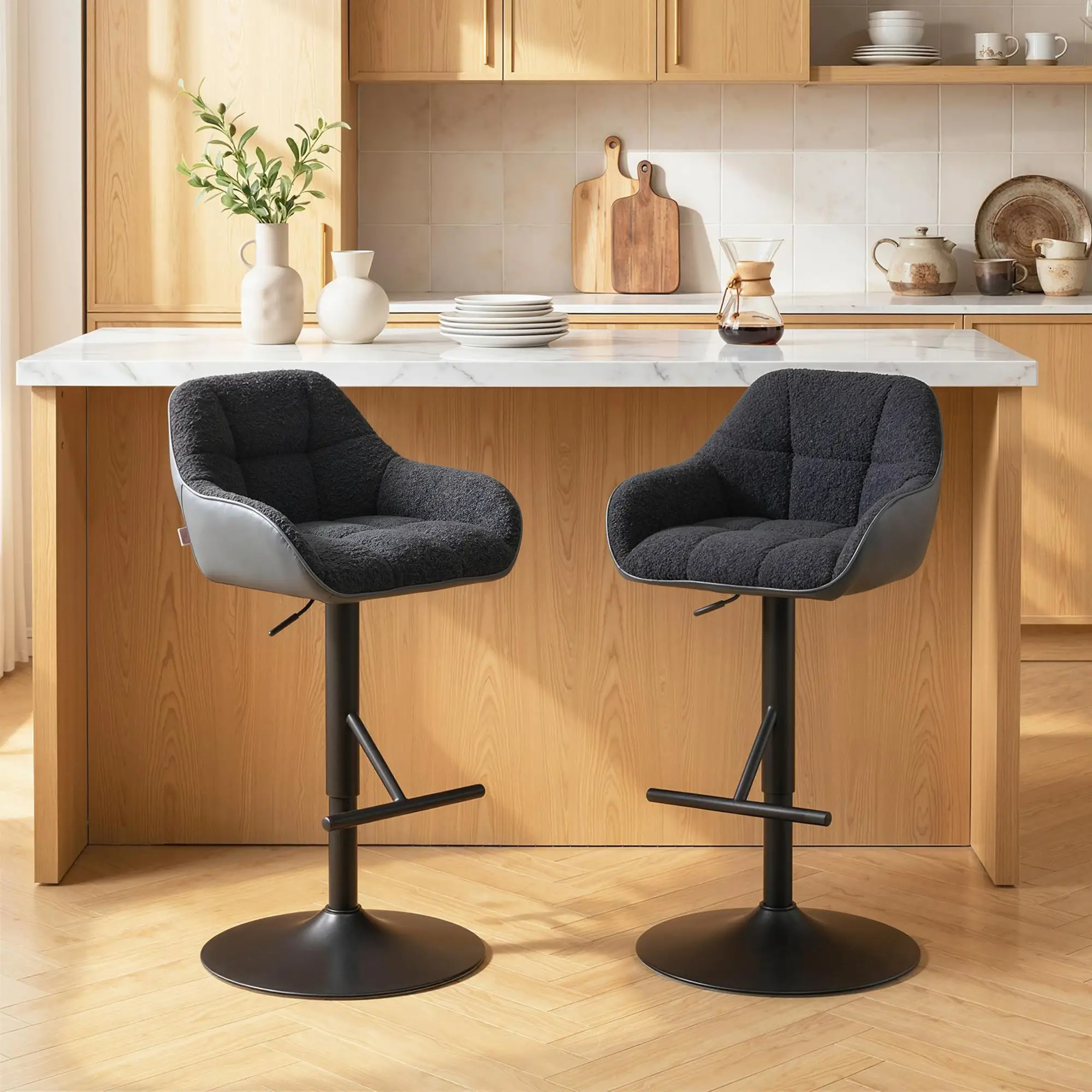 Swivel Counter Height Bar Stools Set of 2, Adjustable Height, Black - Image 8