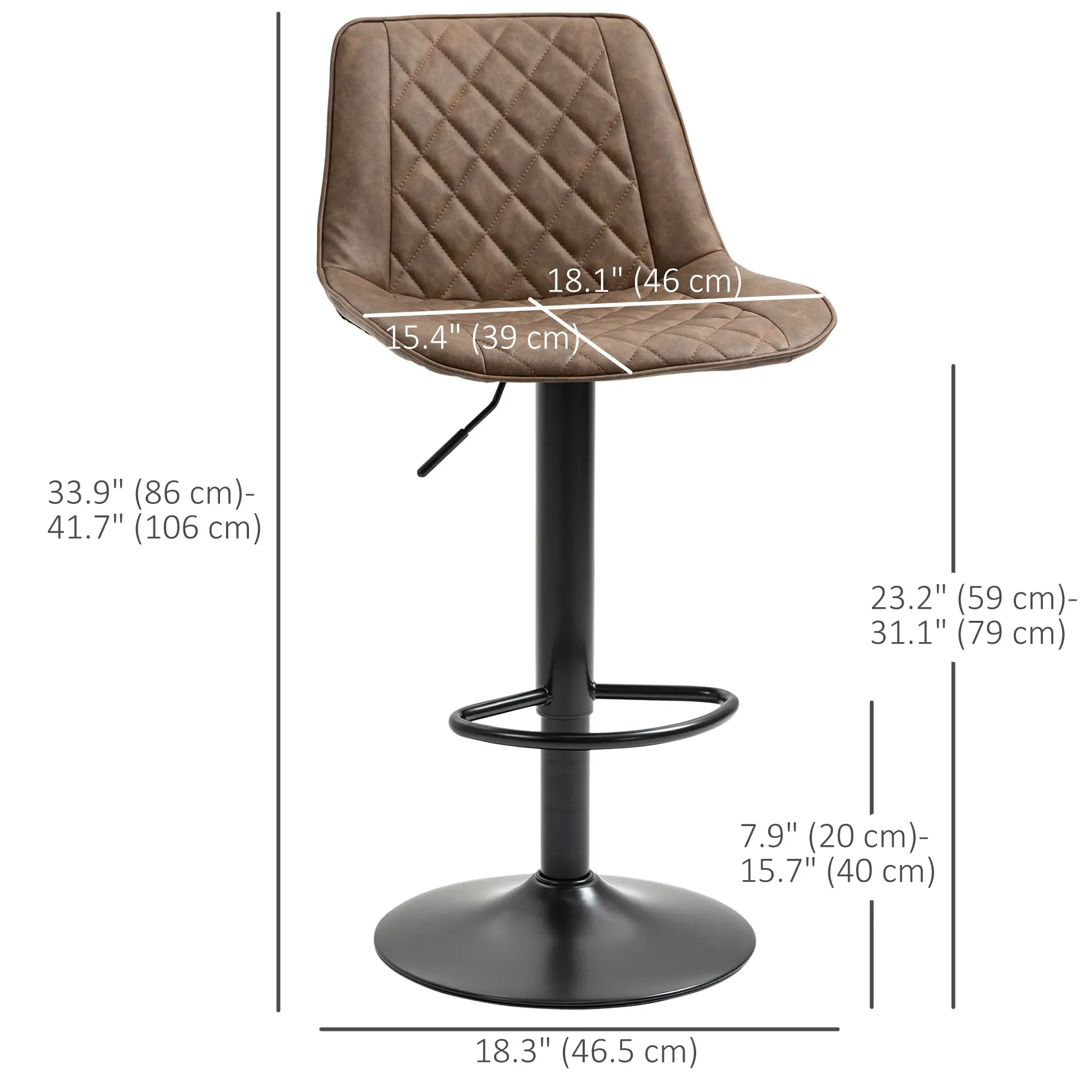 Swivel Counter Height Barstools Set of 2, Adjustable, Dark Brown - Image 3