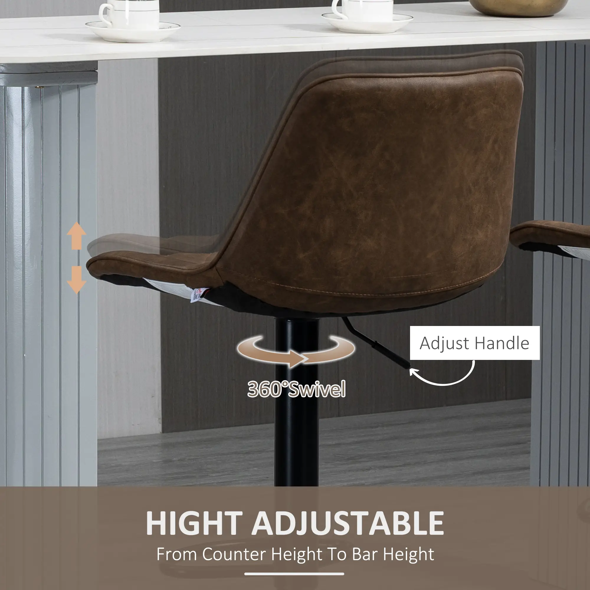 Swivel Counter Height Barstools Set of 2, Adjustable, Dark Brown - Image 5