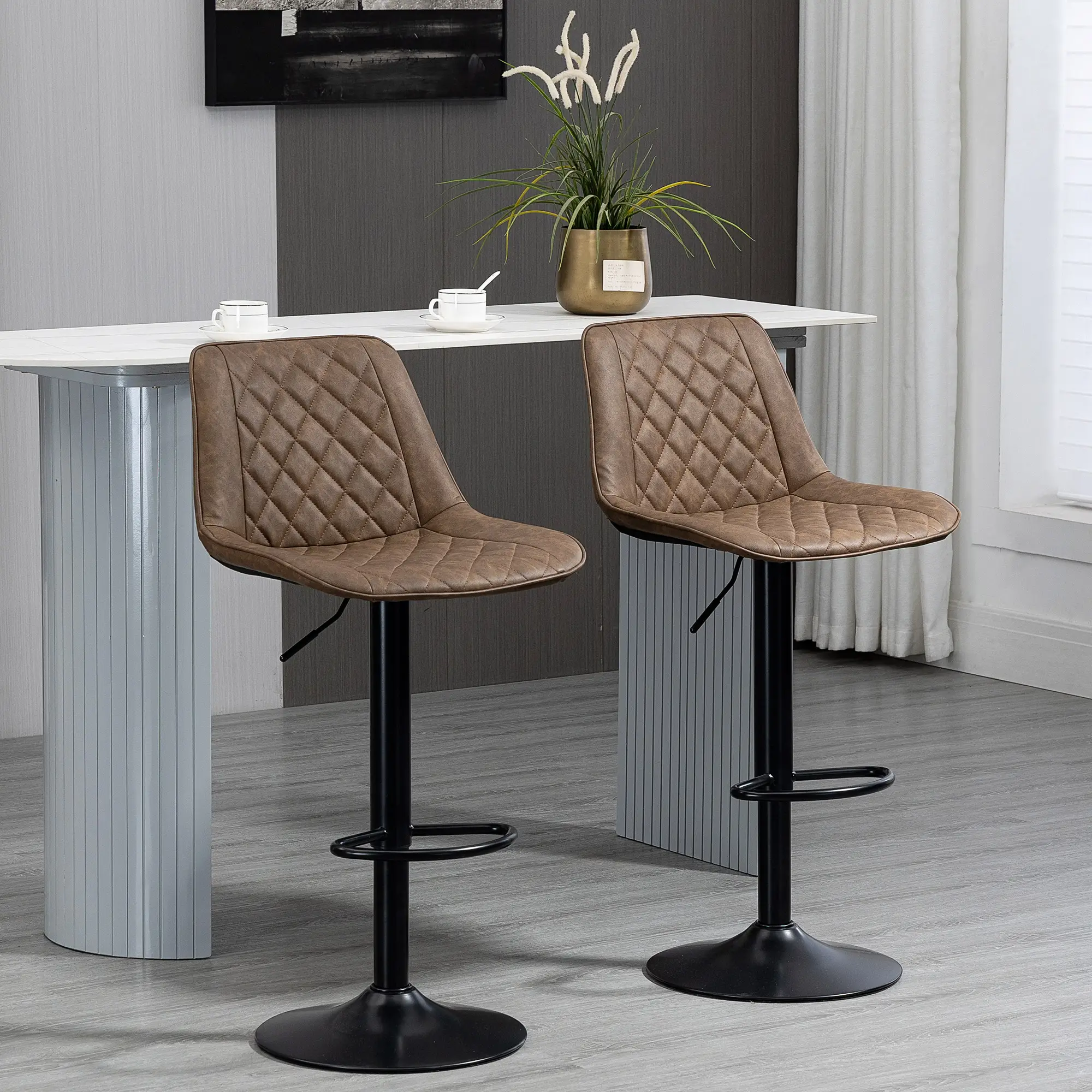 Swivel Counter Height Barstools Set of 2, Adjustable, Dark Brown - Image 8
