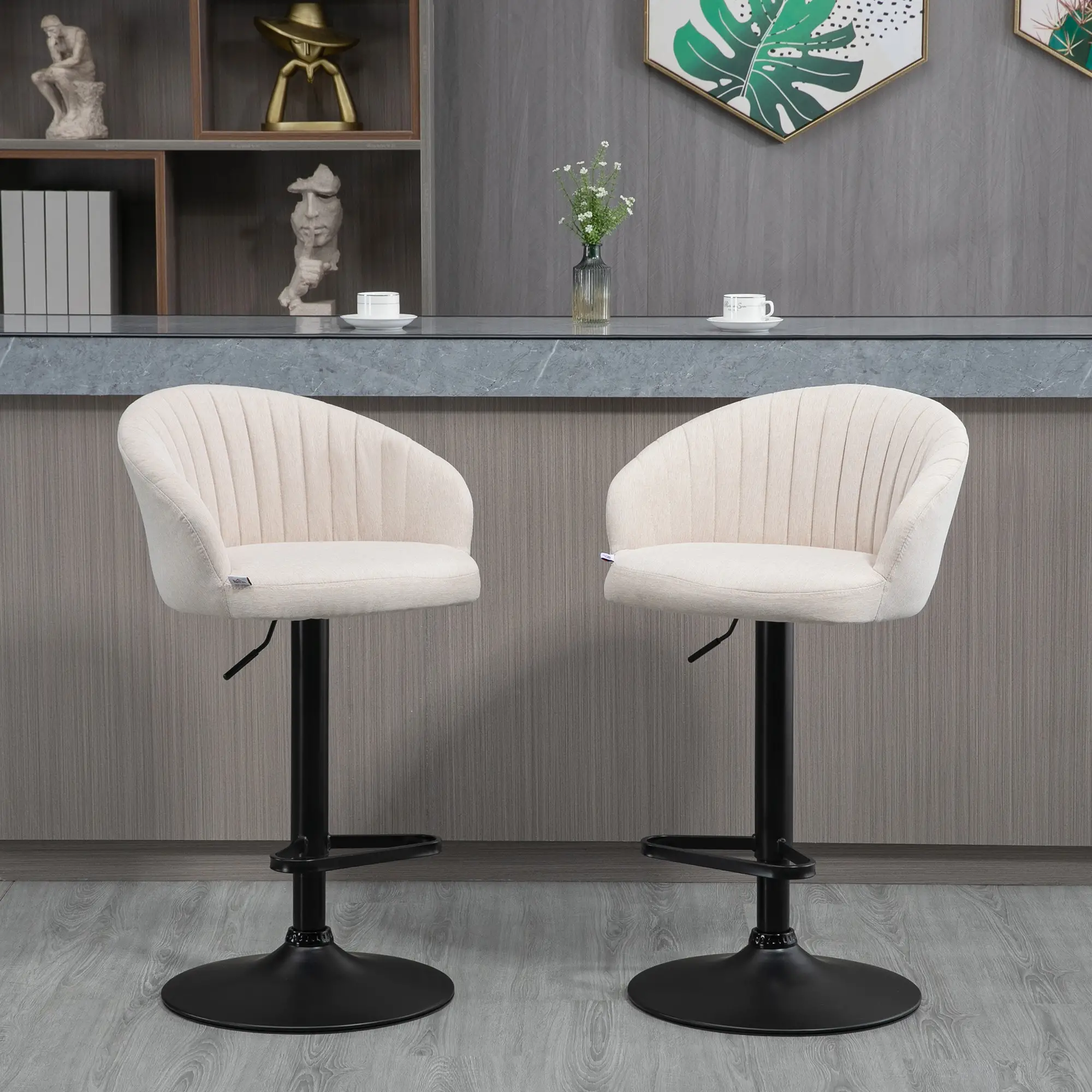 Swivel Counter Height Barstools Set of 2, Adjustable Height, Beige - Image 2