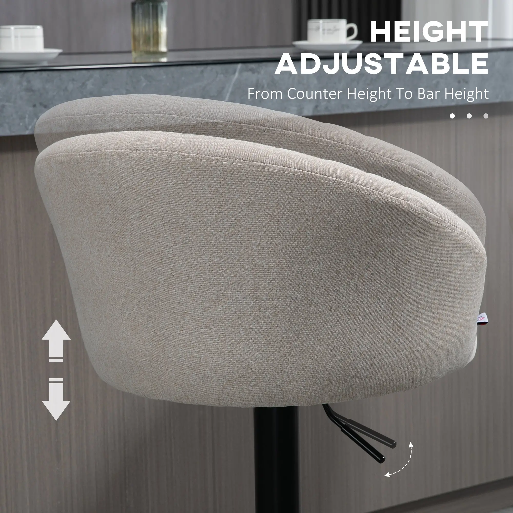 Swivel Counter Height Barstools Set of 2, Adjustable Height, Beige - Image 5
