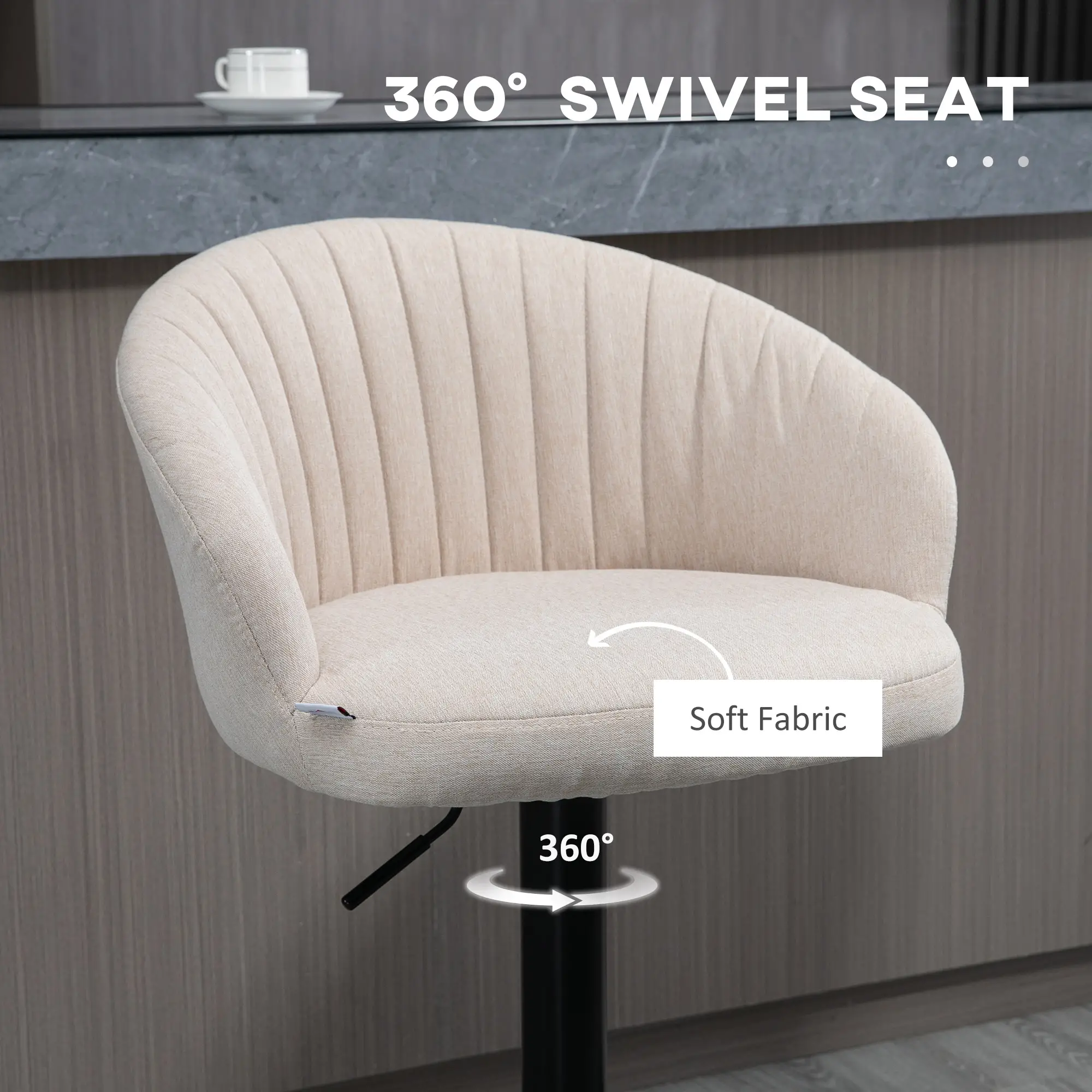 Swivel Counter Height Barstools Set of 2, Adjustable Height, Beige - Image 6