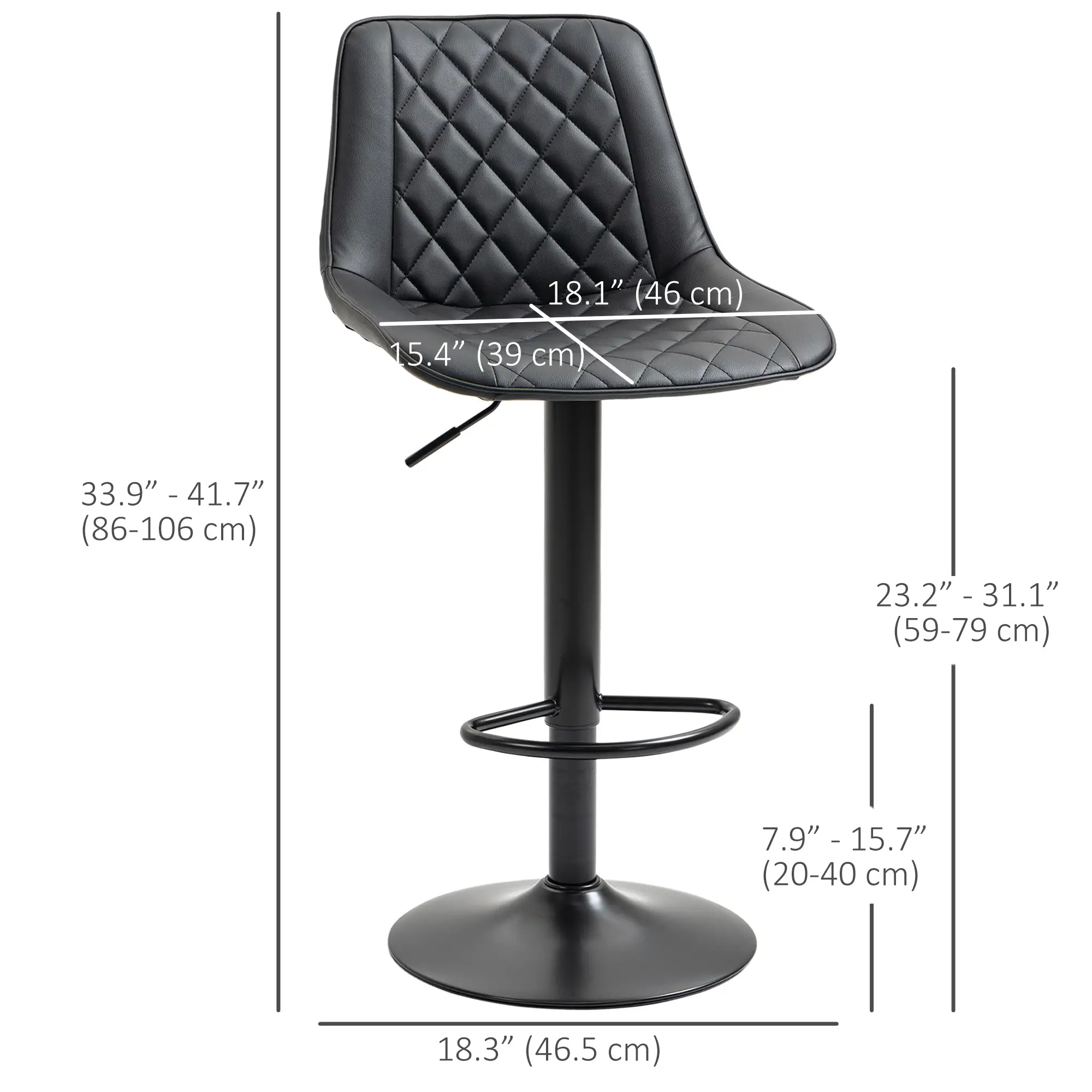 Swivel Counter Height Barstools, Set of 2, Adjustable Height, Black - Image 3
