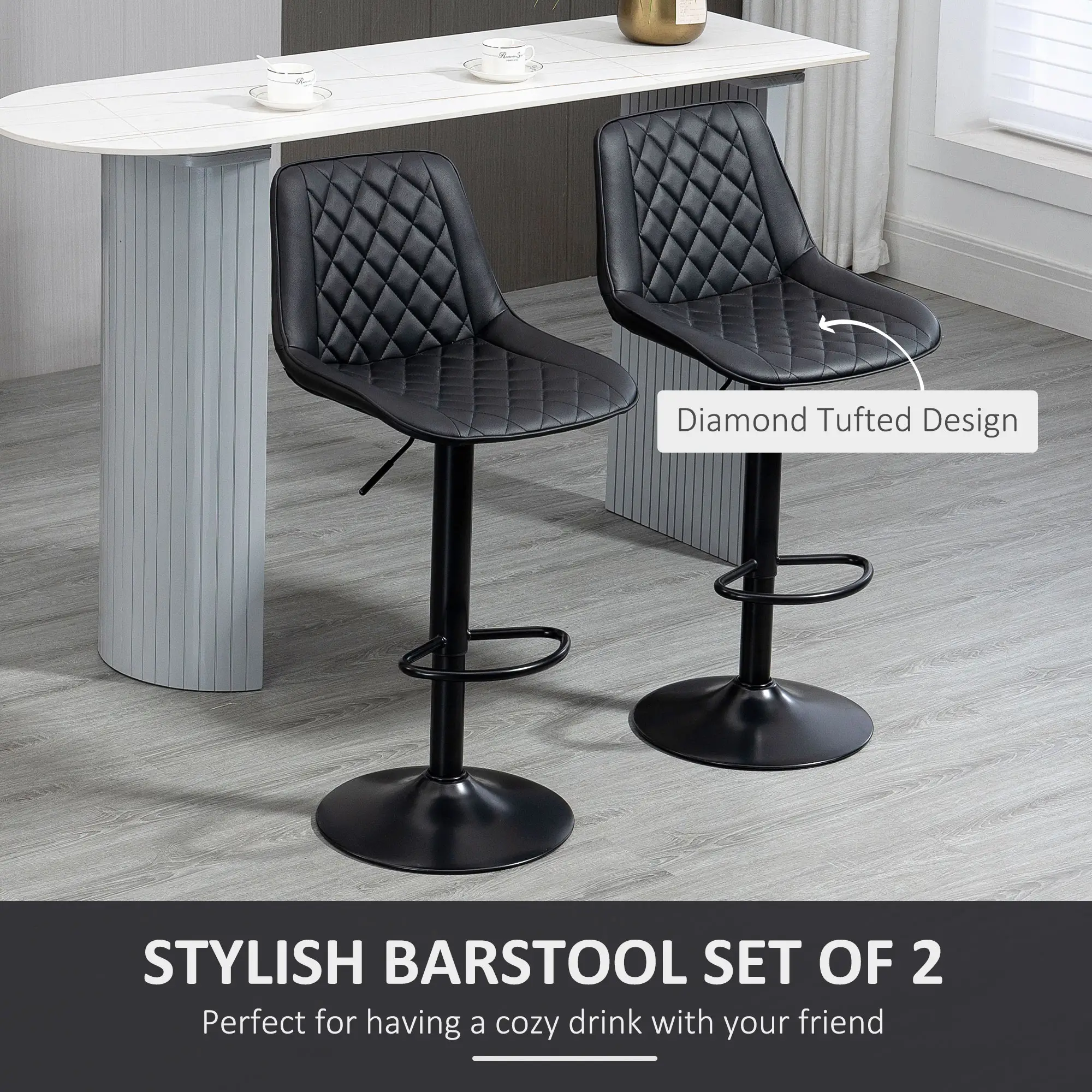 Swivel Counter Height Barstools, Set of 2, Adjustable Height, Black - Image 4