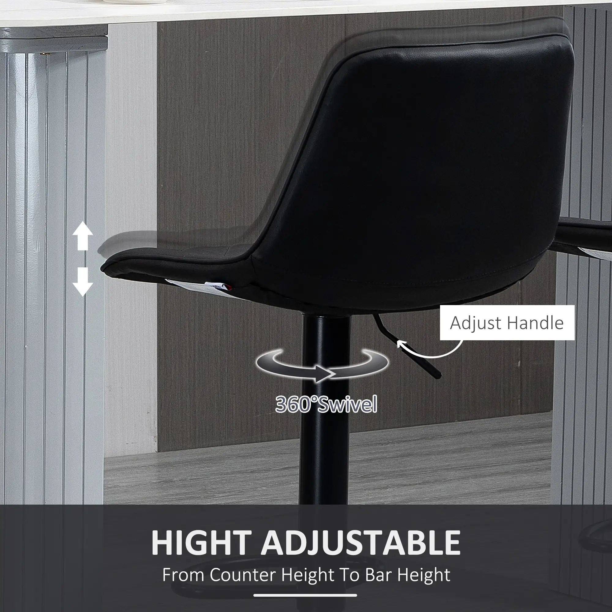 Swivel Counter Height Barstools, Set of 2, Adjustable Height, Black - Image 5