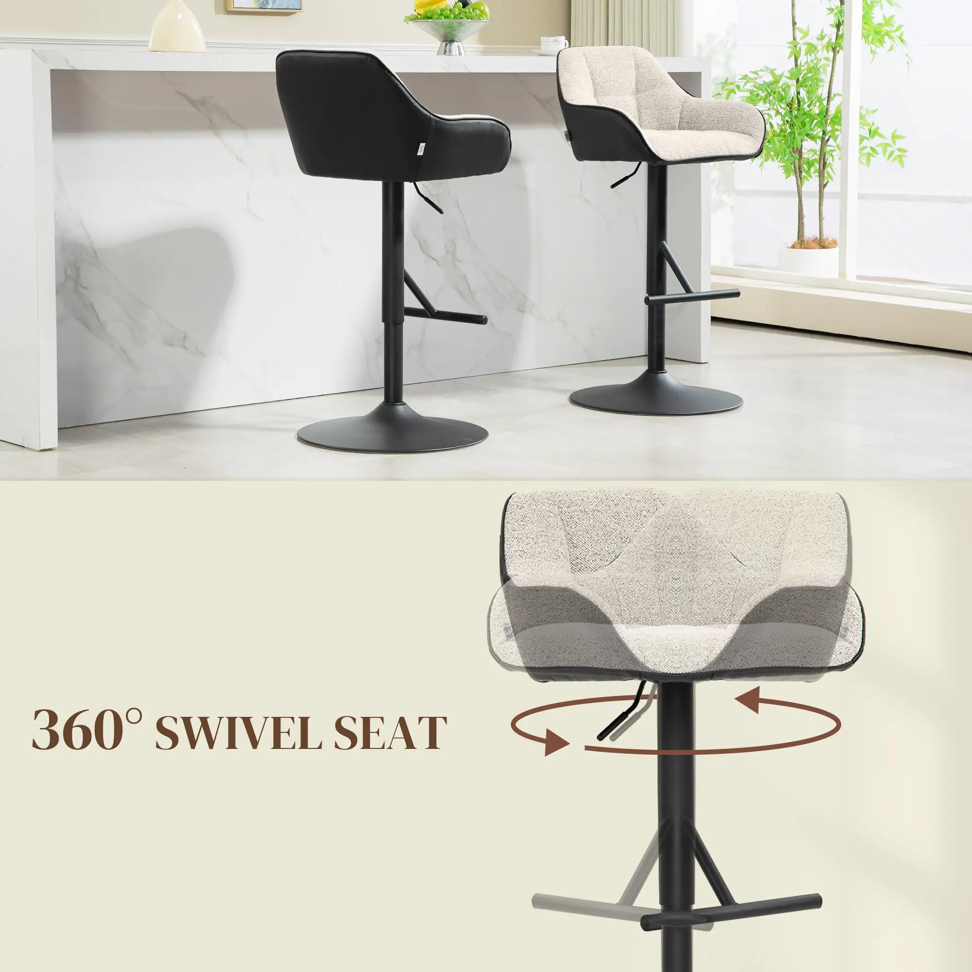 Swivel Counter Height Barstools Set of 2, Adjustable Height, Light Grey - Image 6