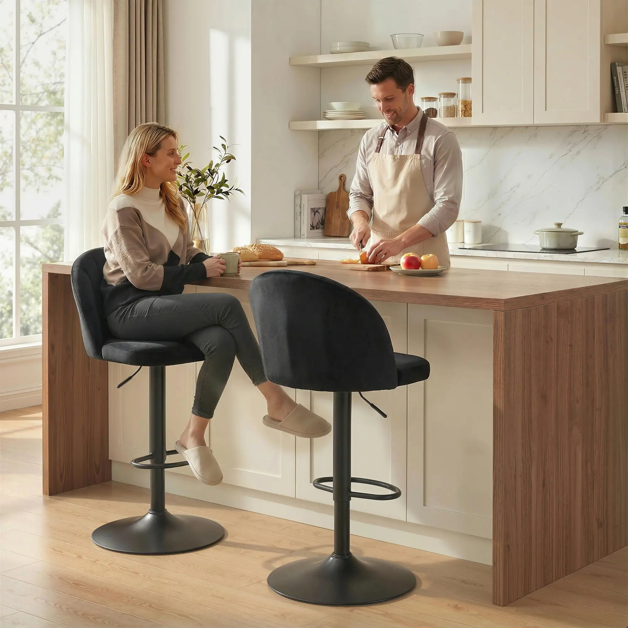 Swivel Counter Height Barstools Set of 2, Black - Image 2