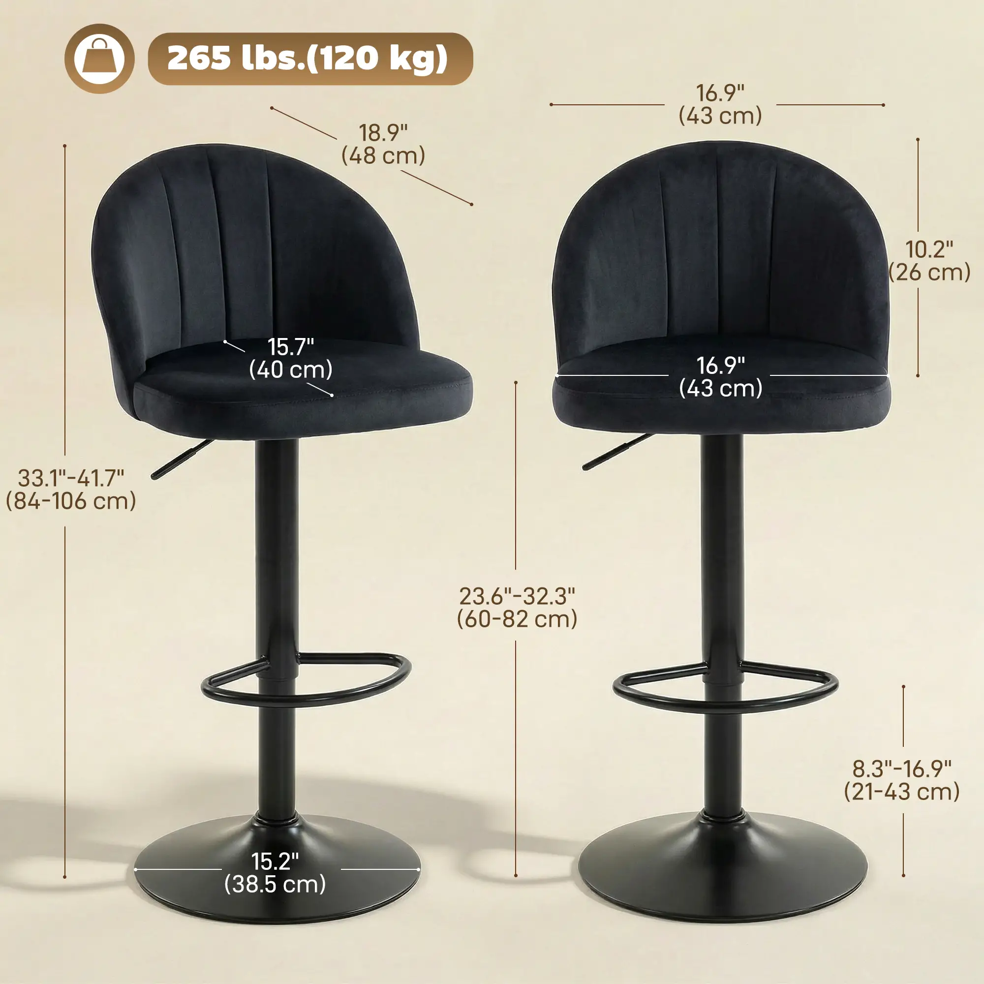 Swivel Counter Height Barstools Set of 2, Black - Image 3