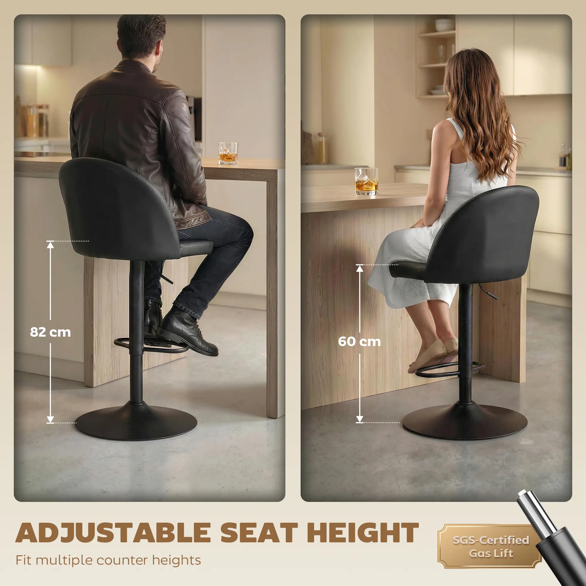 Swivel Counter Height Barstools Set of 2, Black - Image 5