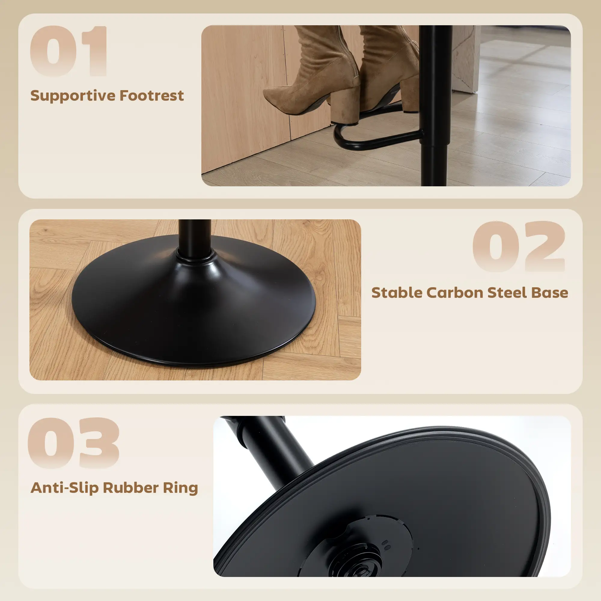 Swivel Counter Height Barstools Set of 2, Black - Image 7