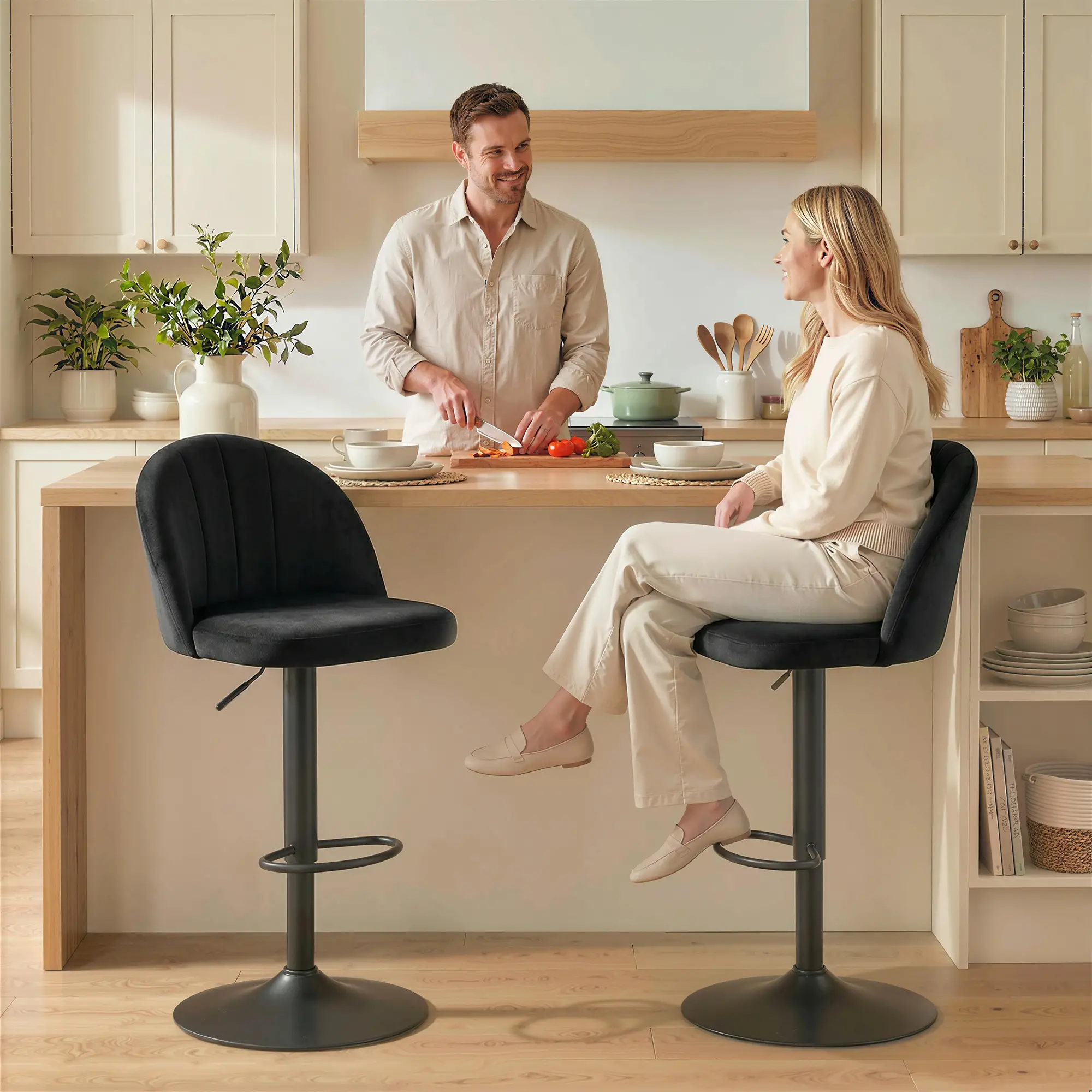 Swivel Counter Height Barstools Set of 2, Black - Image 8