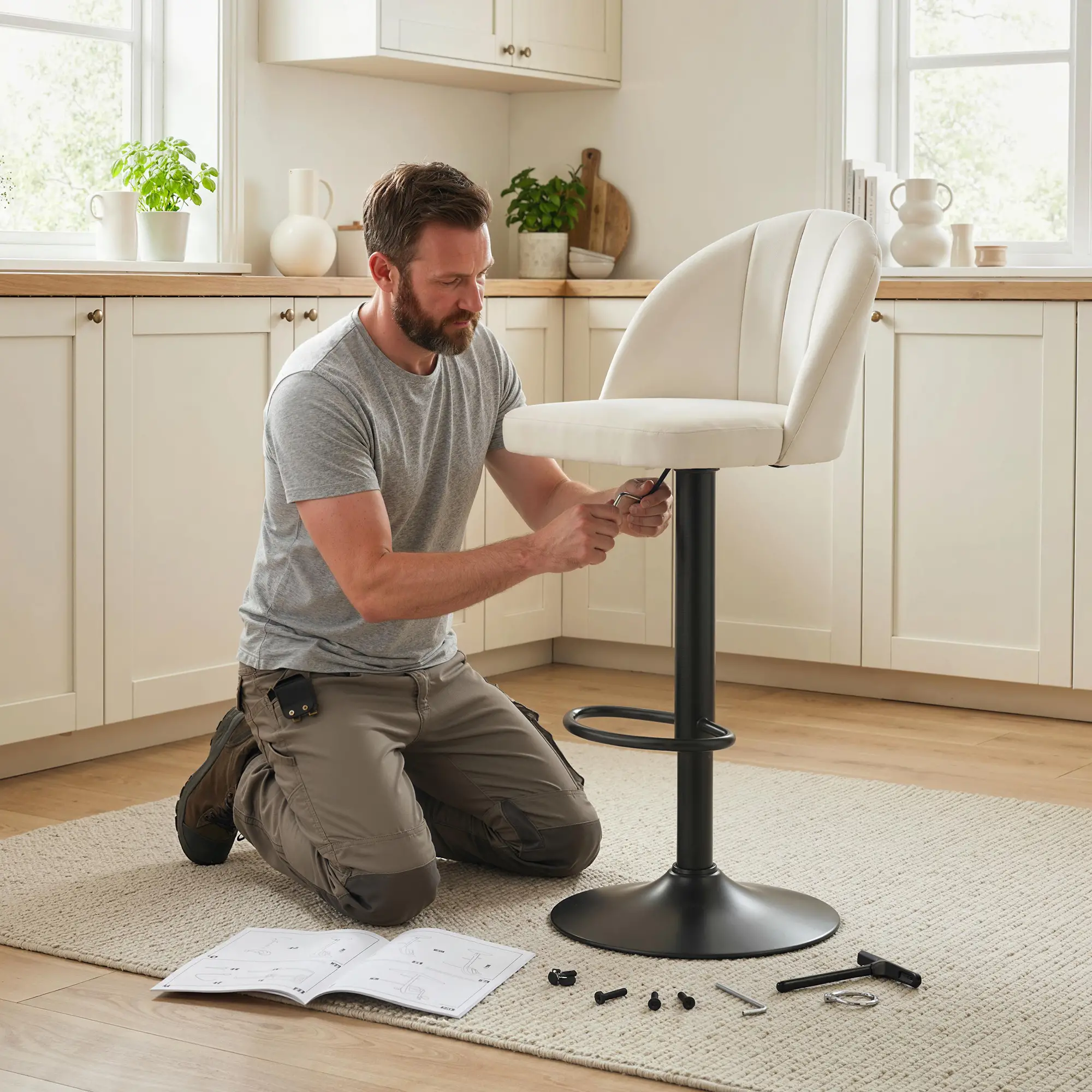 Swivel Counter Height Barstools Set Of 2, Cream White - Image 10