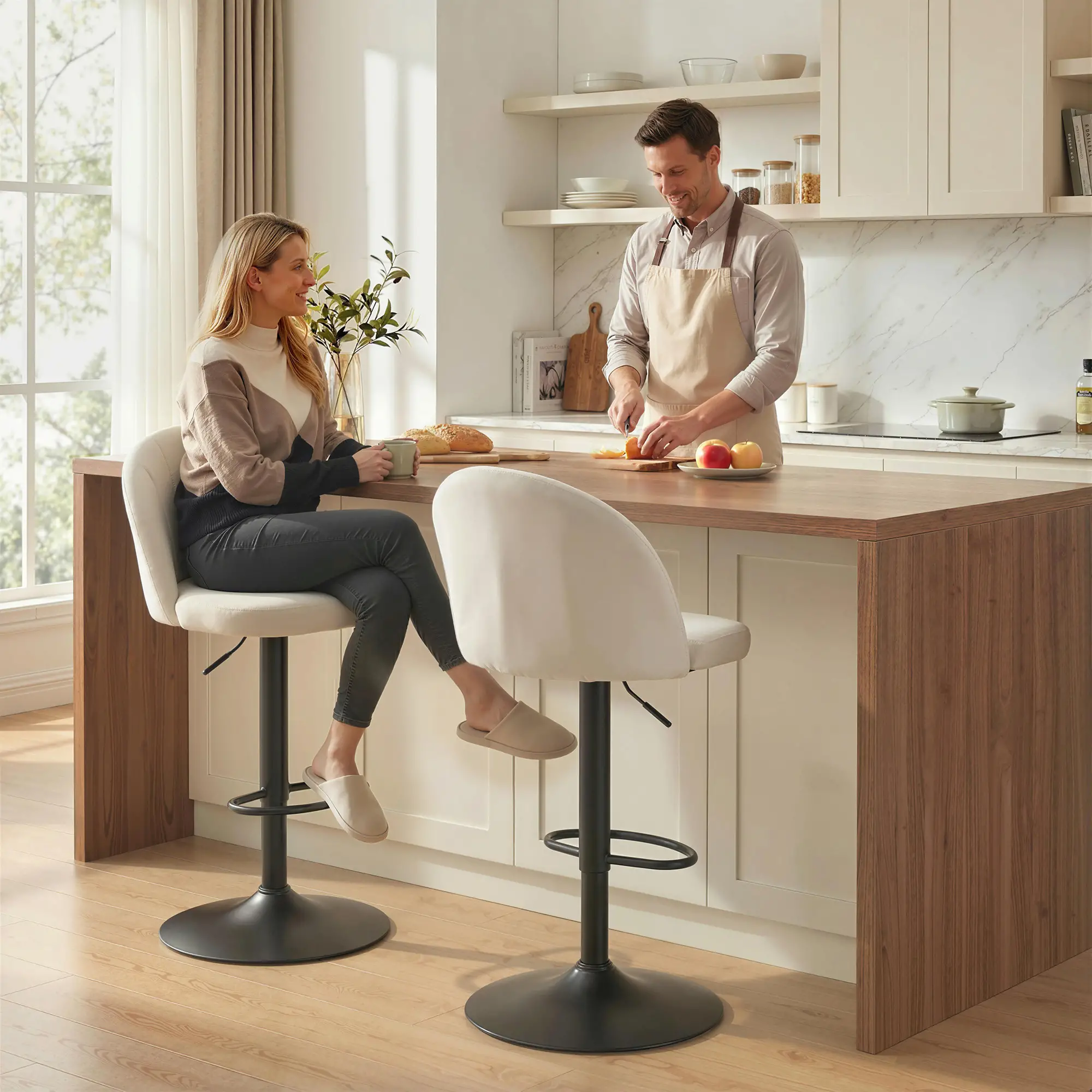 Swivel Counter Height Barstools Set Of 2, Cream White - Image 2