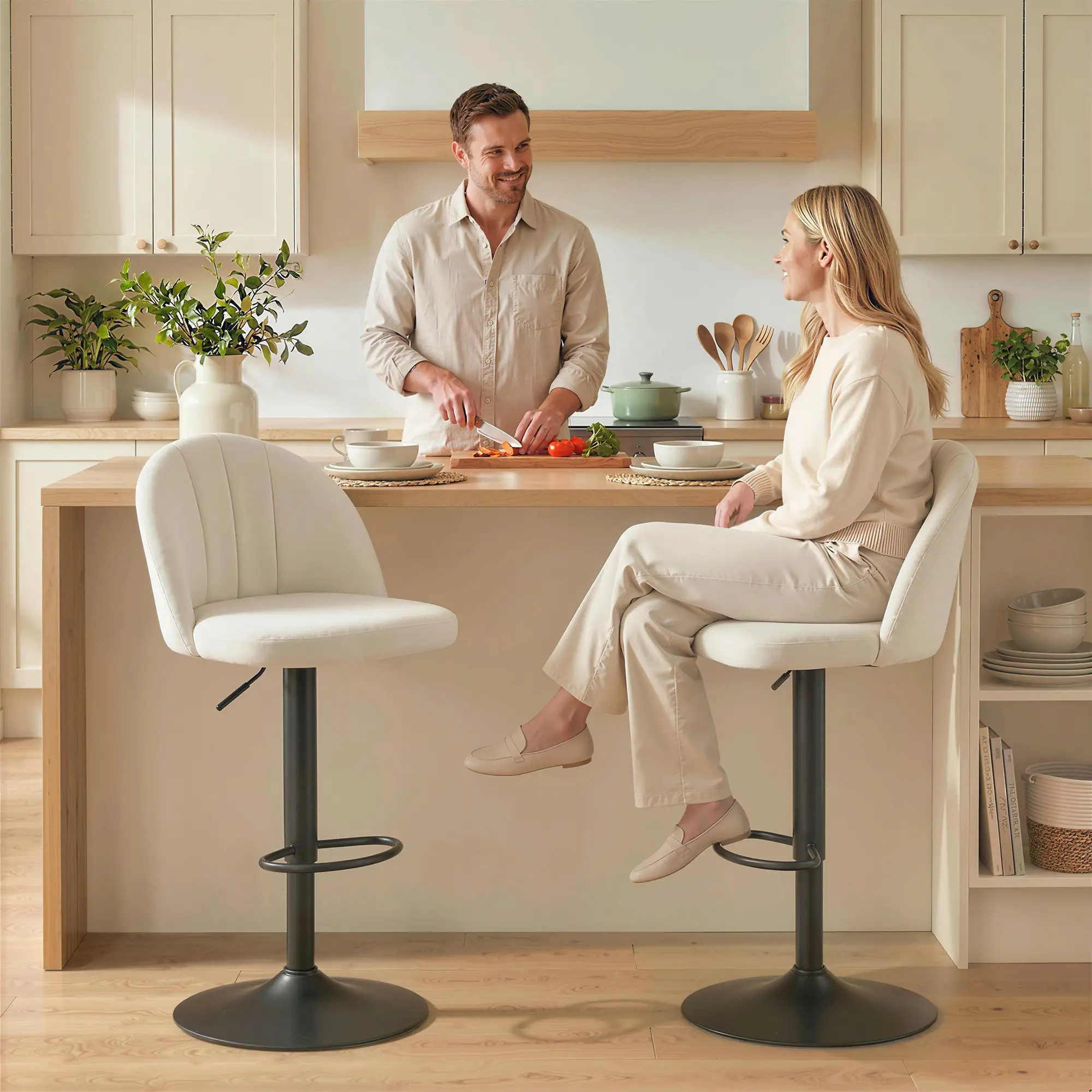 Swivel Counter Height Barstools Set Of 2, Cream White - Image 8