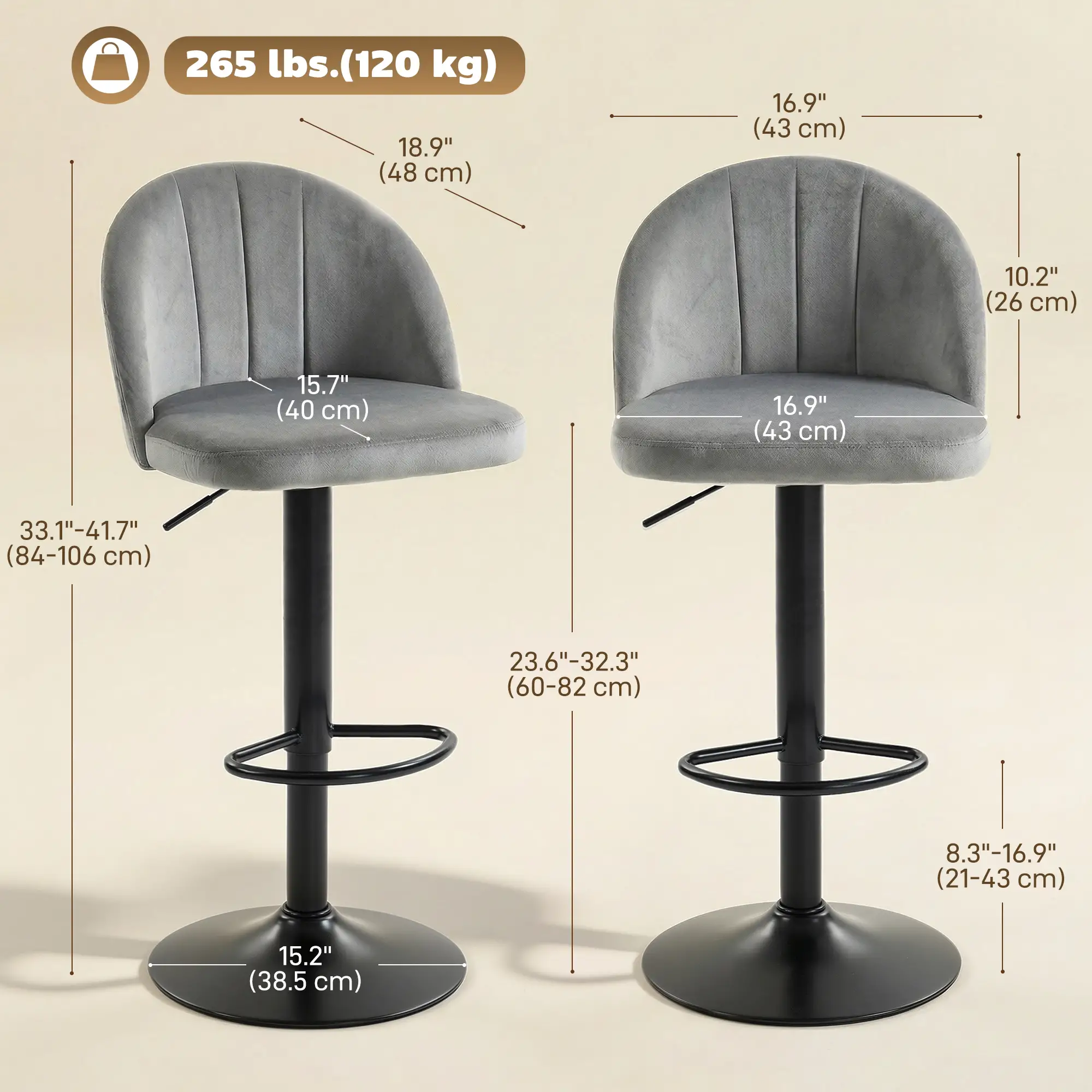 Swivel Counter Height Barstools Set of 2, Grey - Image 3