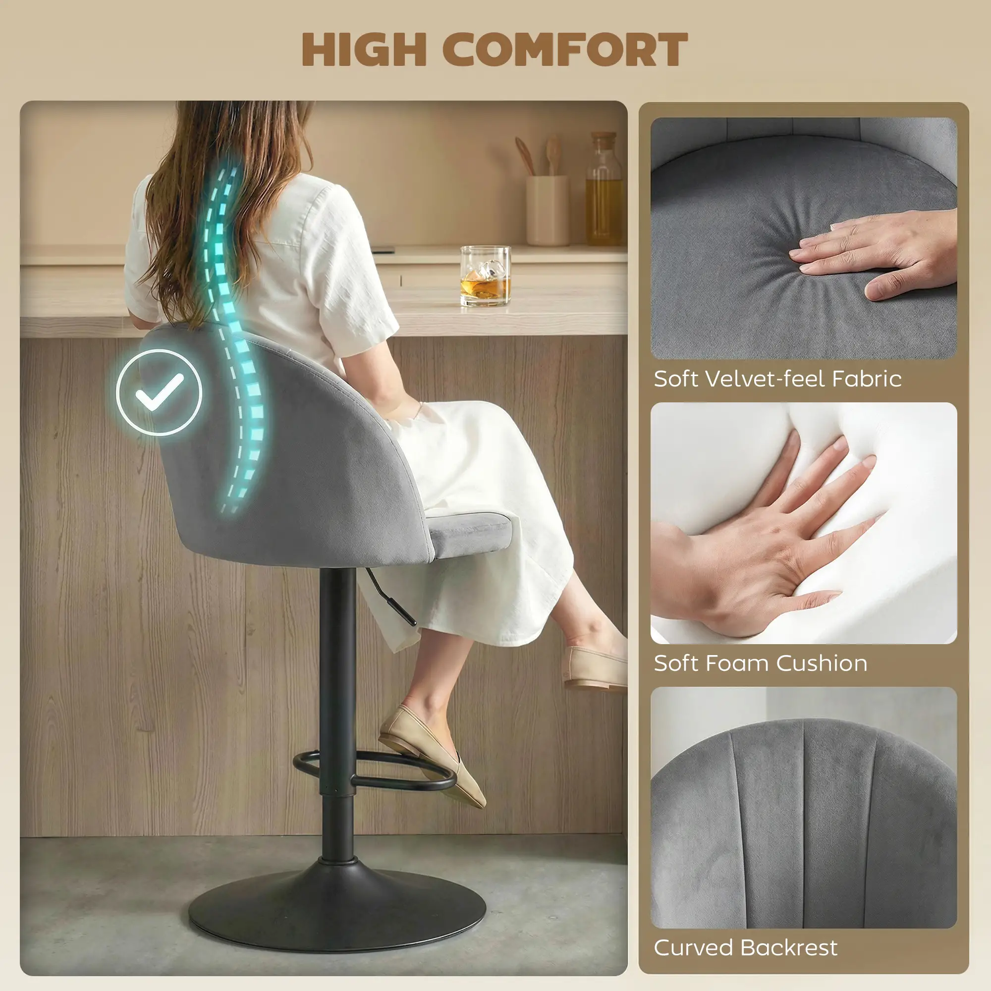 Swivel Counter Height Barstools Set of 2, Grey - Image 4