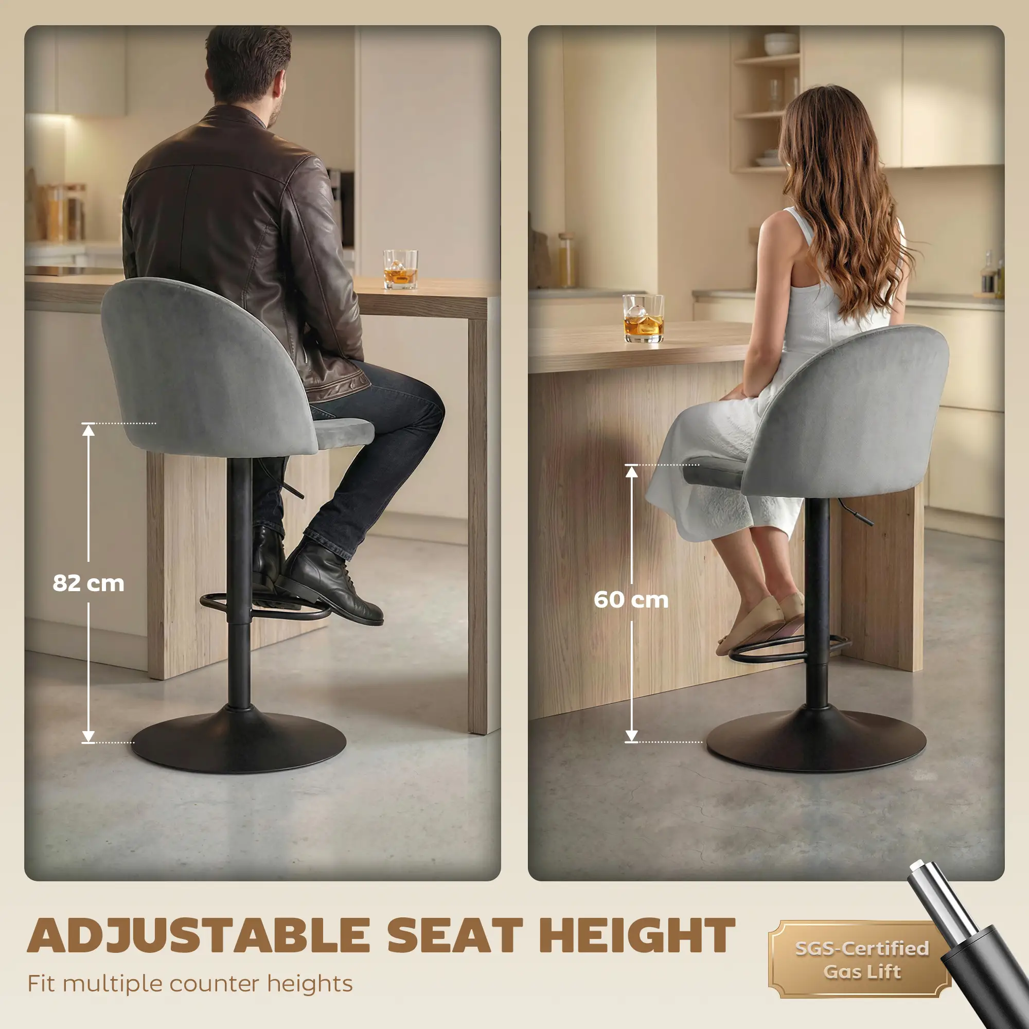 Swivel Counter Height Barstools Set of 2, Grey - Image 5