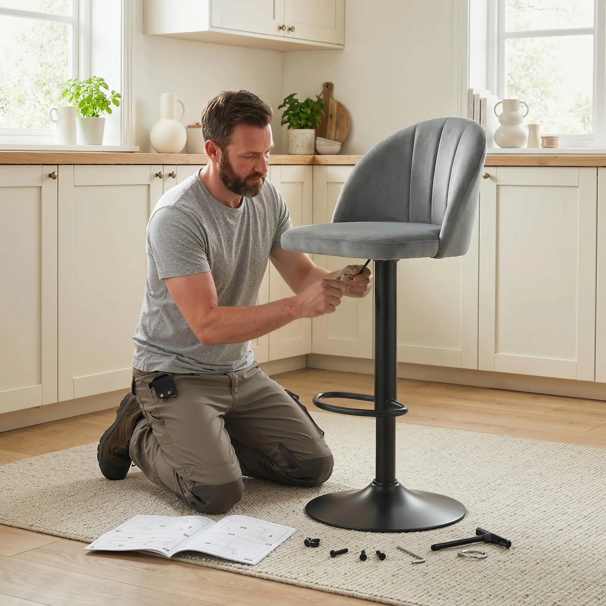 Swivel Counter Height Barstools Set of 2, Grey - Image 9