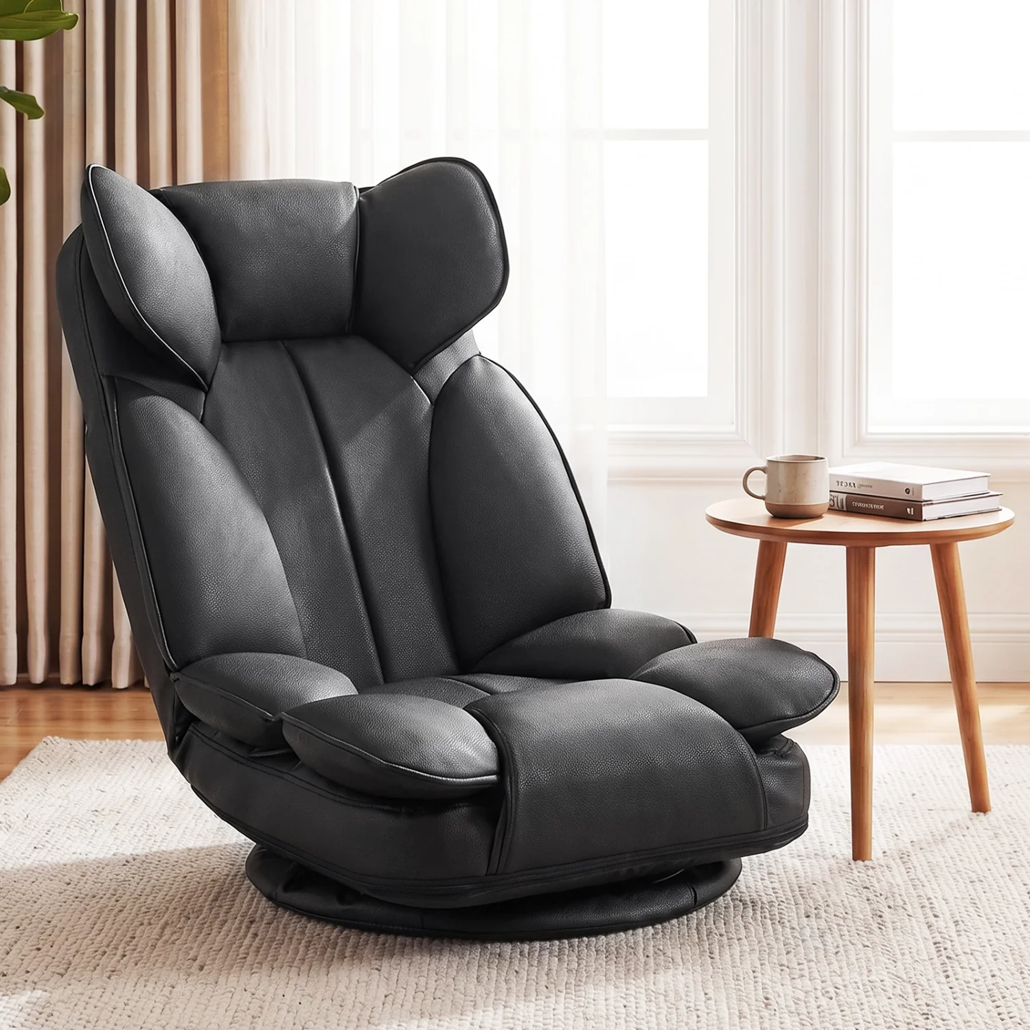 Swivel Floor Gaming Chair, Adjustable Backrest, Black - Image 3