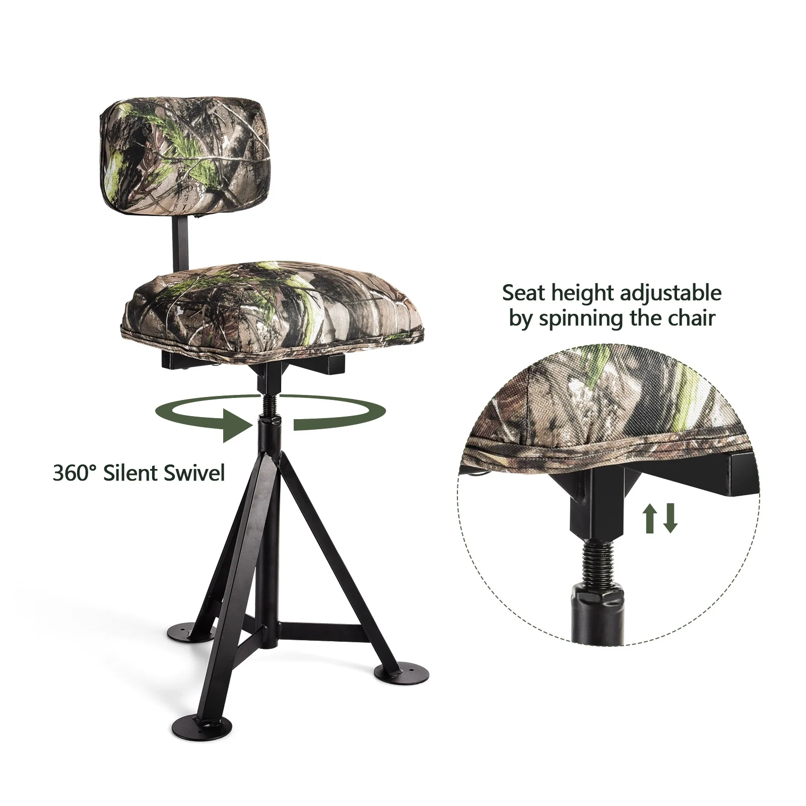Swivel Hunting Chair Tripod Blind Stool with Detachable Backrest , Multicolor - Image 5