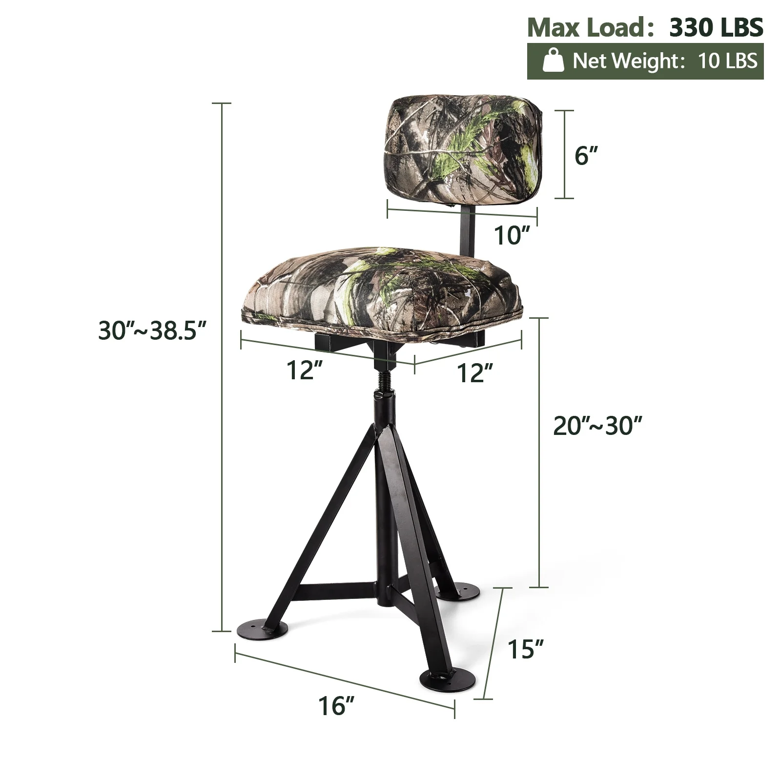 Swivel Hunting Chair Tripod Blind Stool with Detachable Backrest , Multicolor - Image 6