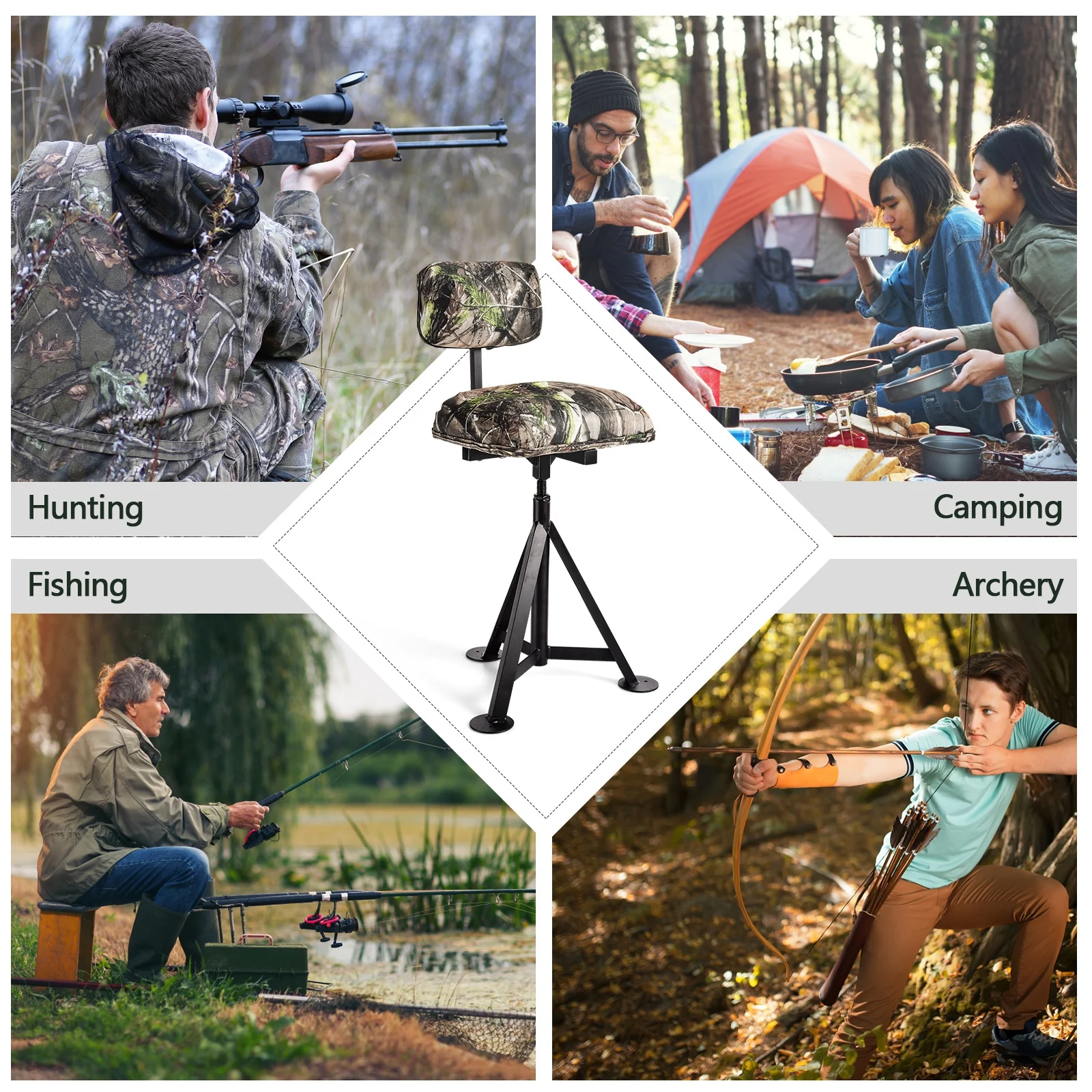 Swivel Hunting Chair Tripod Blind Stool with Detachable Backrest , Multicolor - Image 7