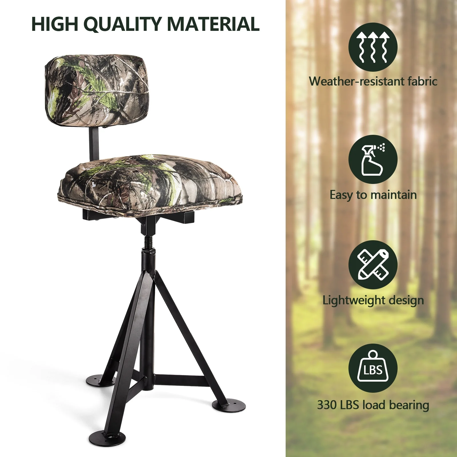 Swivel Hunting Chair Tripod Blind Stool with Detachable Backrest , Multicolor - Image 8