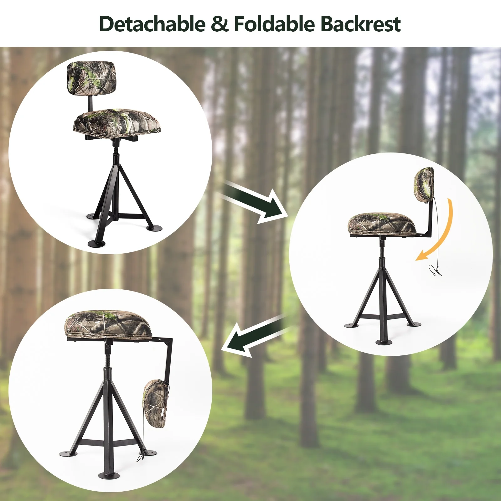 Swivel Hunting Chair Tripod Blind Stool with Detachable Backrest , Multicolor - Image 9