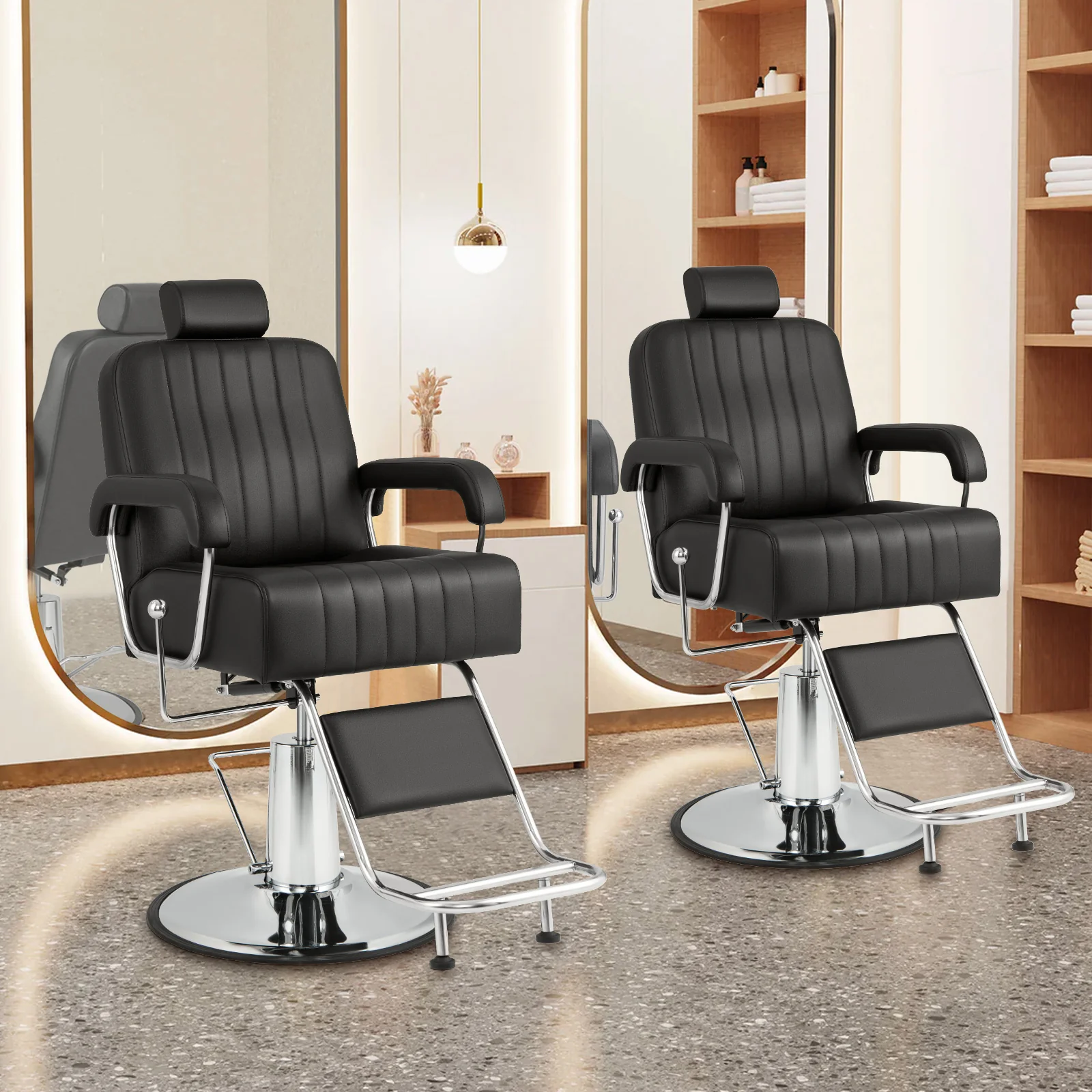 Swivel Hydraulic Barber Chair, Adjustable Headrest, Reclining Backrest, Black - Image 2