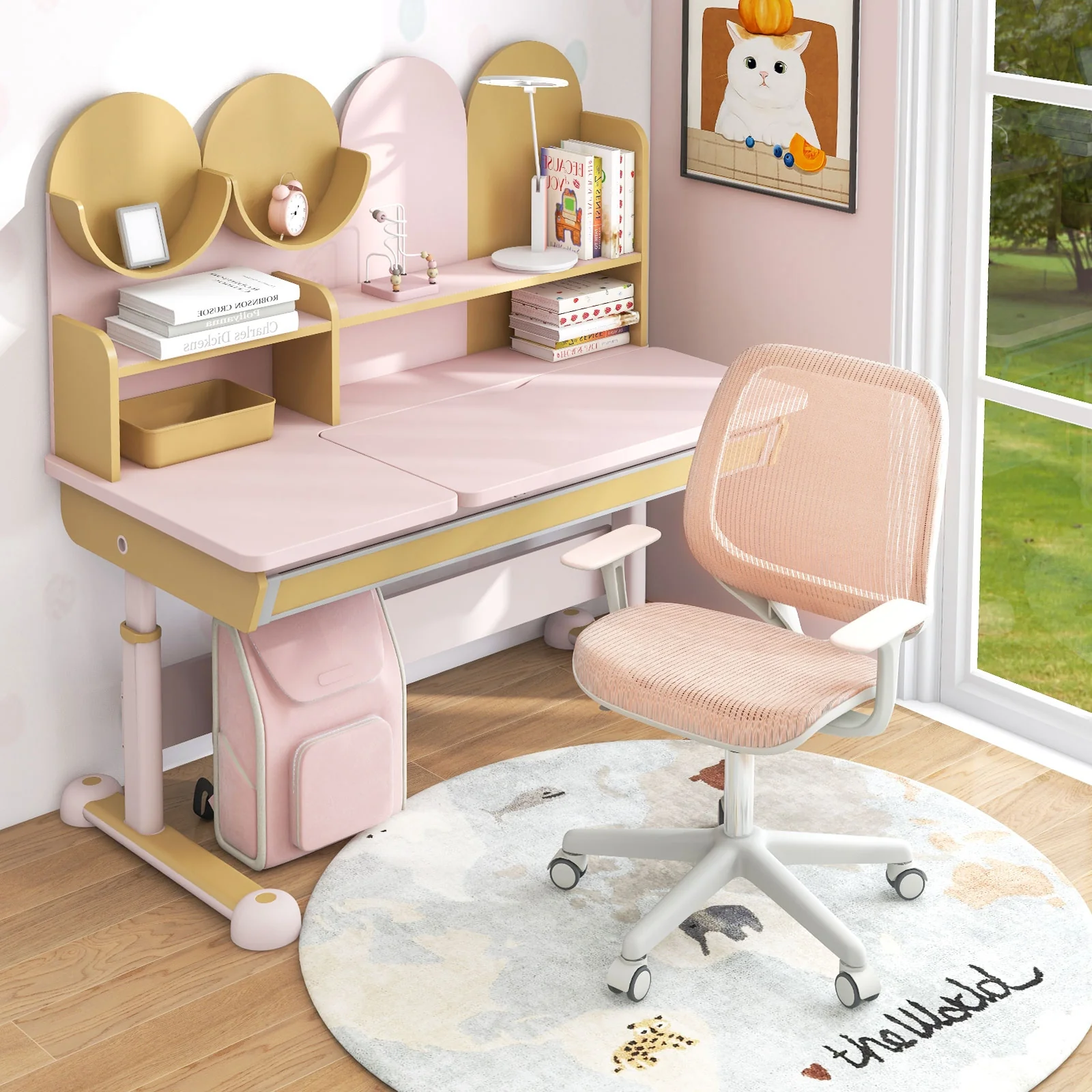 Swivel Mesh Children Computer Chair, Adjustable Height, Pink - Image 2