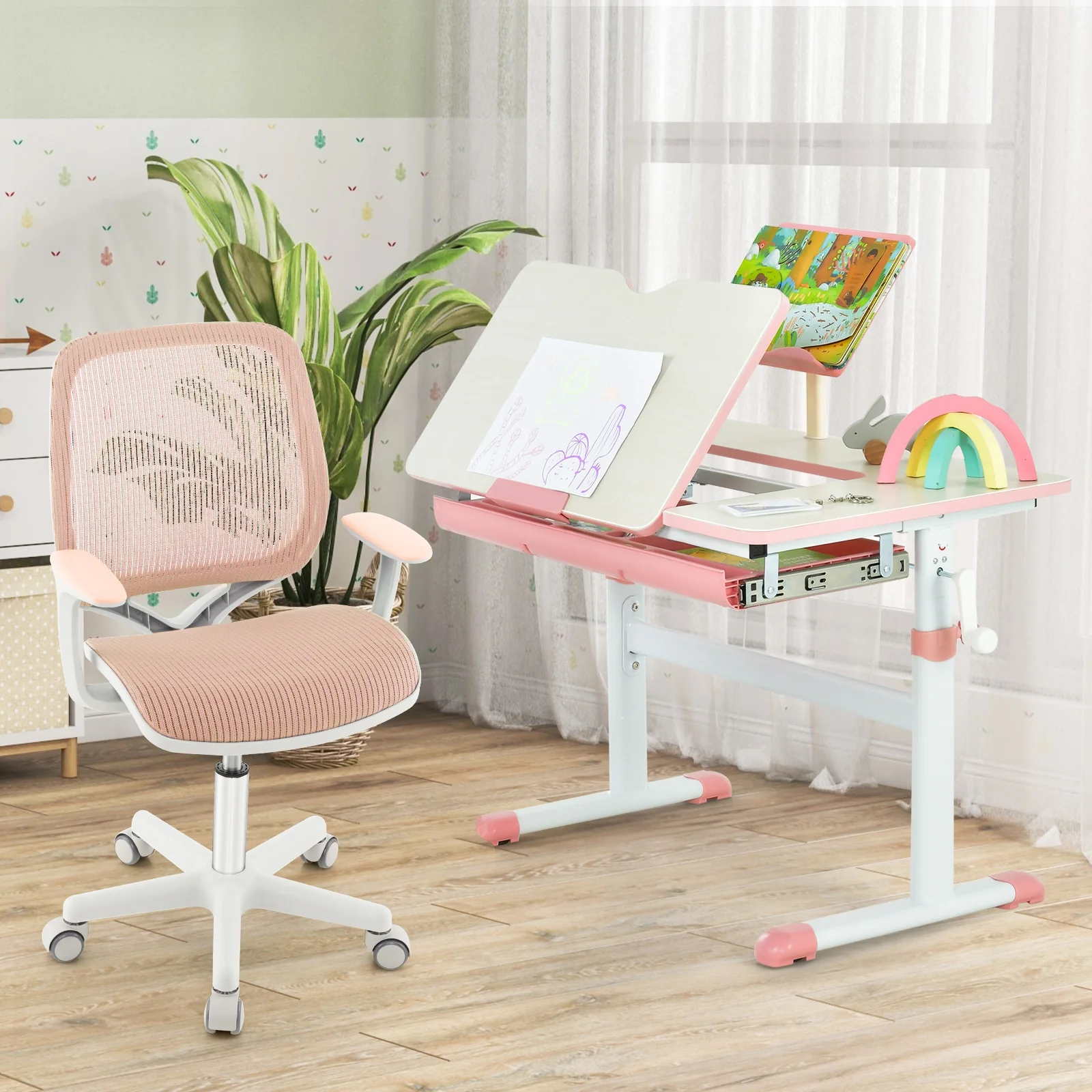 Swivel Mesh Children Computer Chair, Adjustable Height, Pink - Image 3