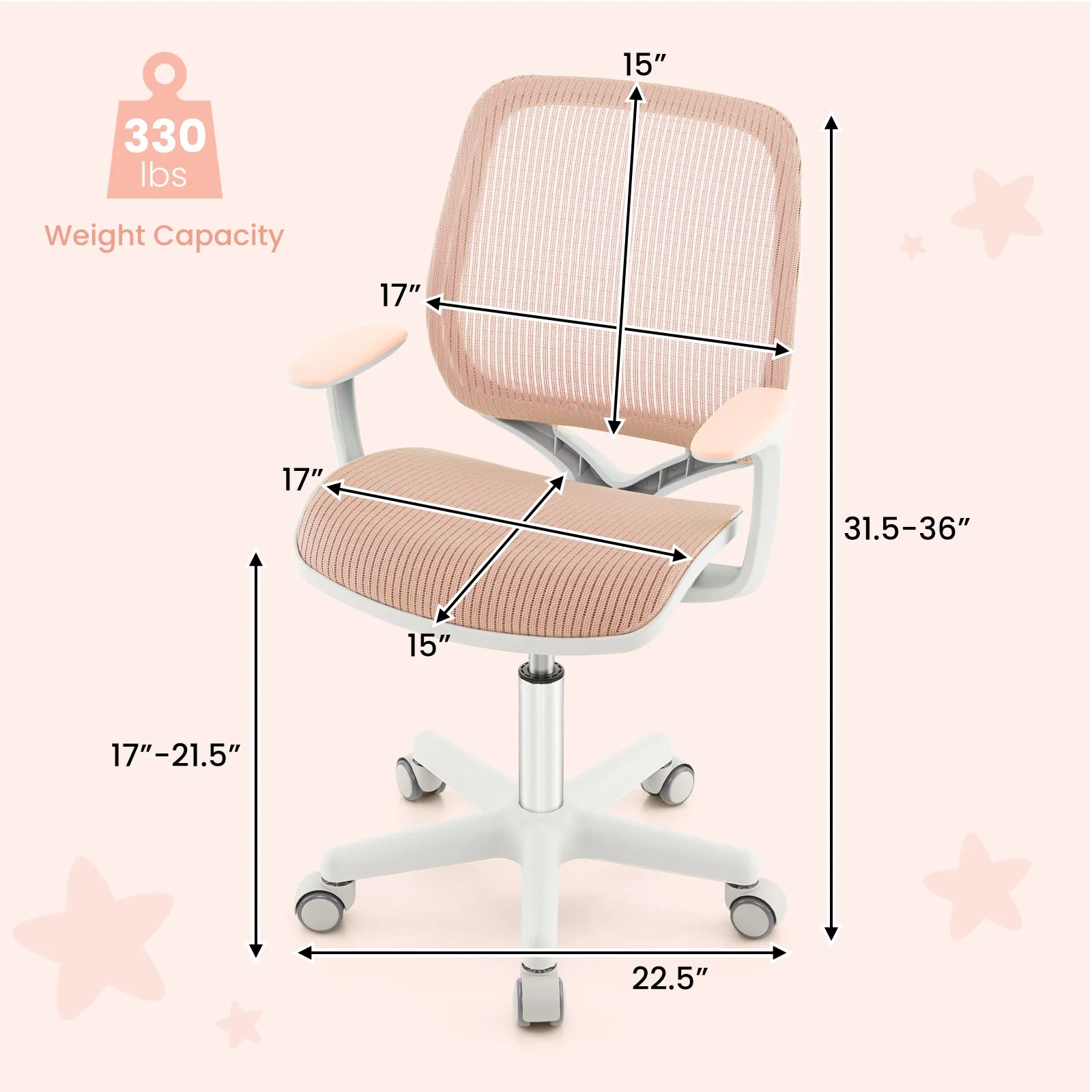 Swivel Mesh Children Computer Chair, Adjustable Height, Pink - Image 6