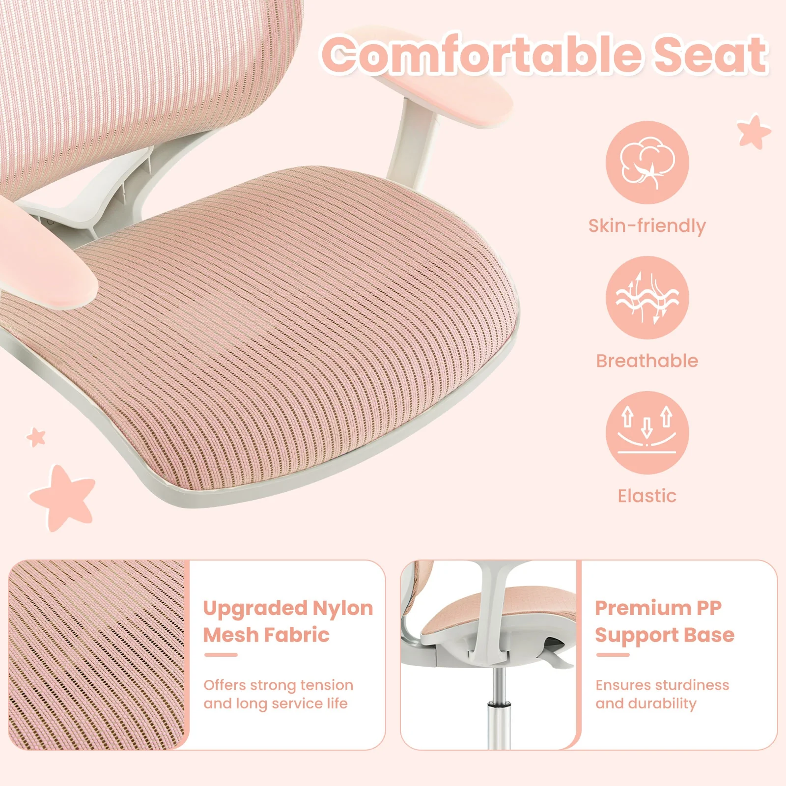 Swivel Mesh Children Computer Chair, Adjustable Height, Pink - Image 9