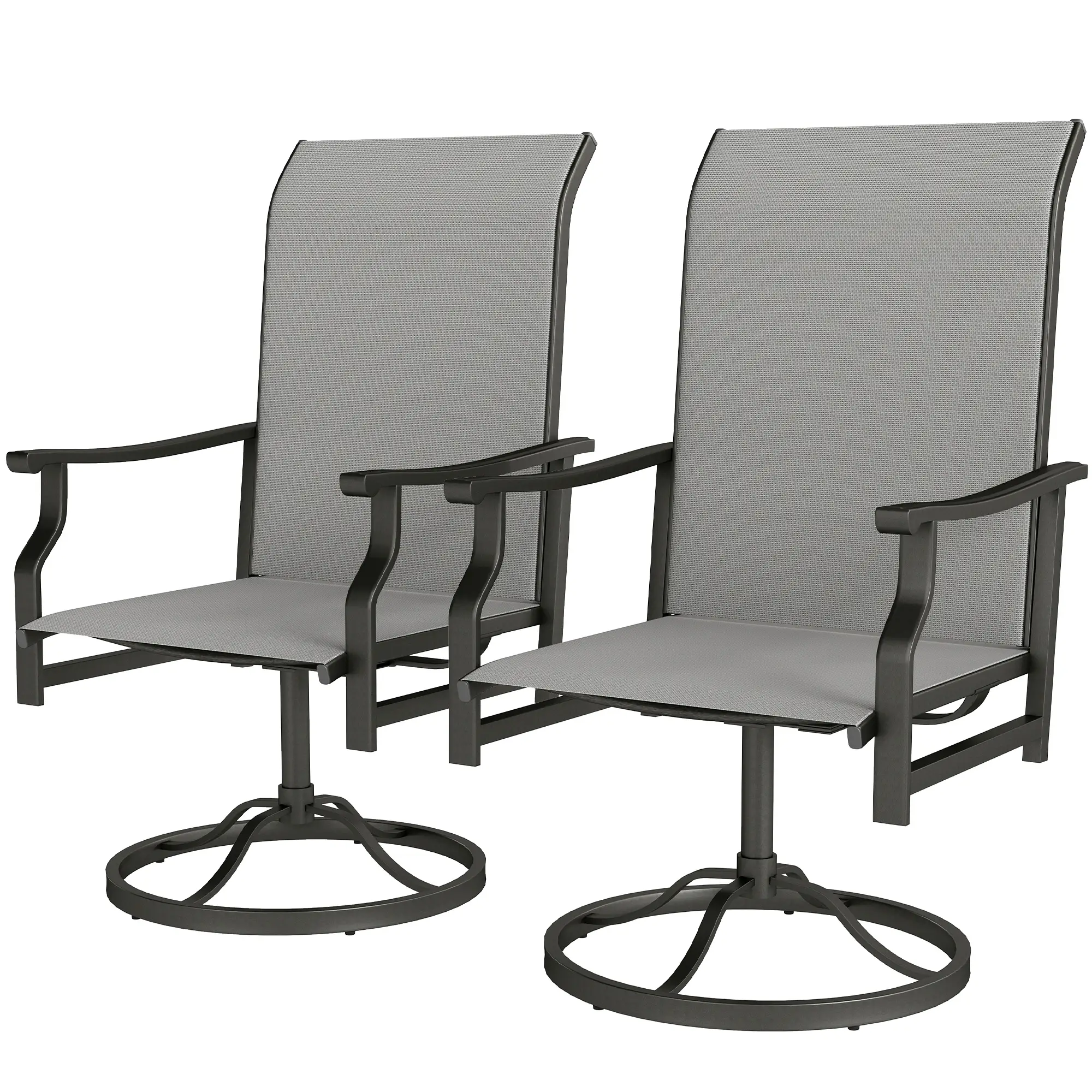 Swivel Rocker Outdoor Chair Set, 2 High Back Chairs, Light Grey