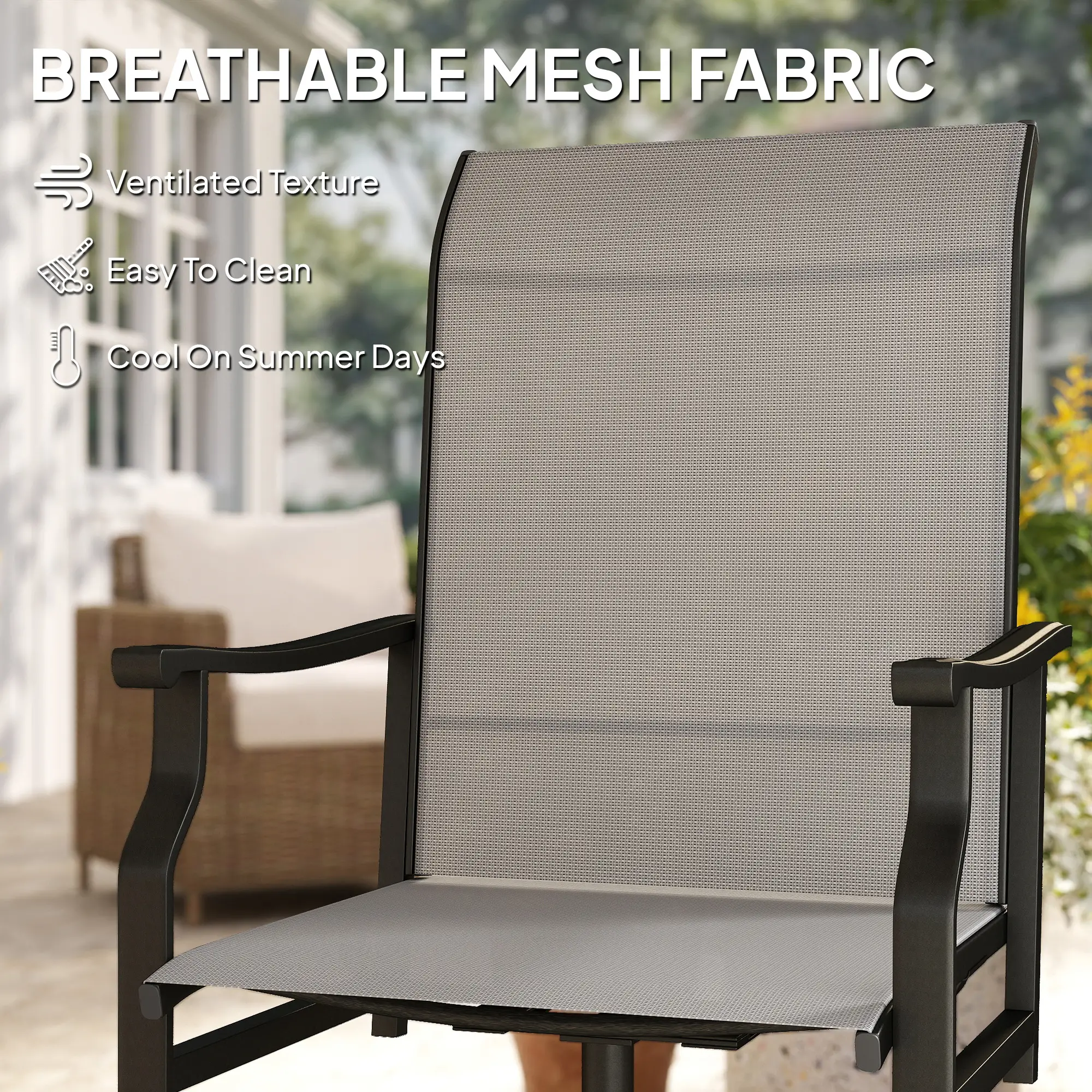 Swivel Rocker Outdoor Chair Set, 2 High Back Chairs, Light Grey - Image 7