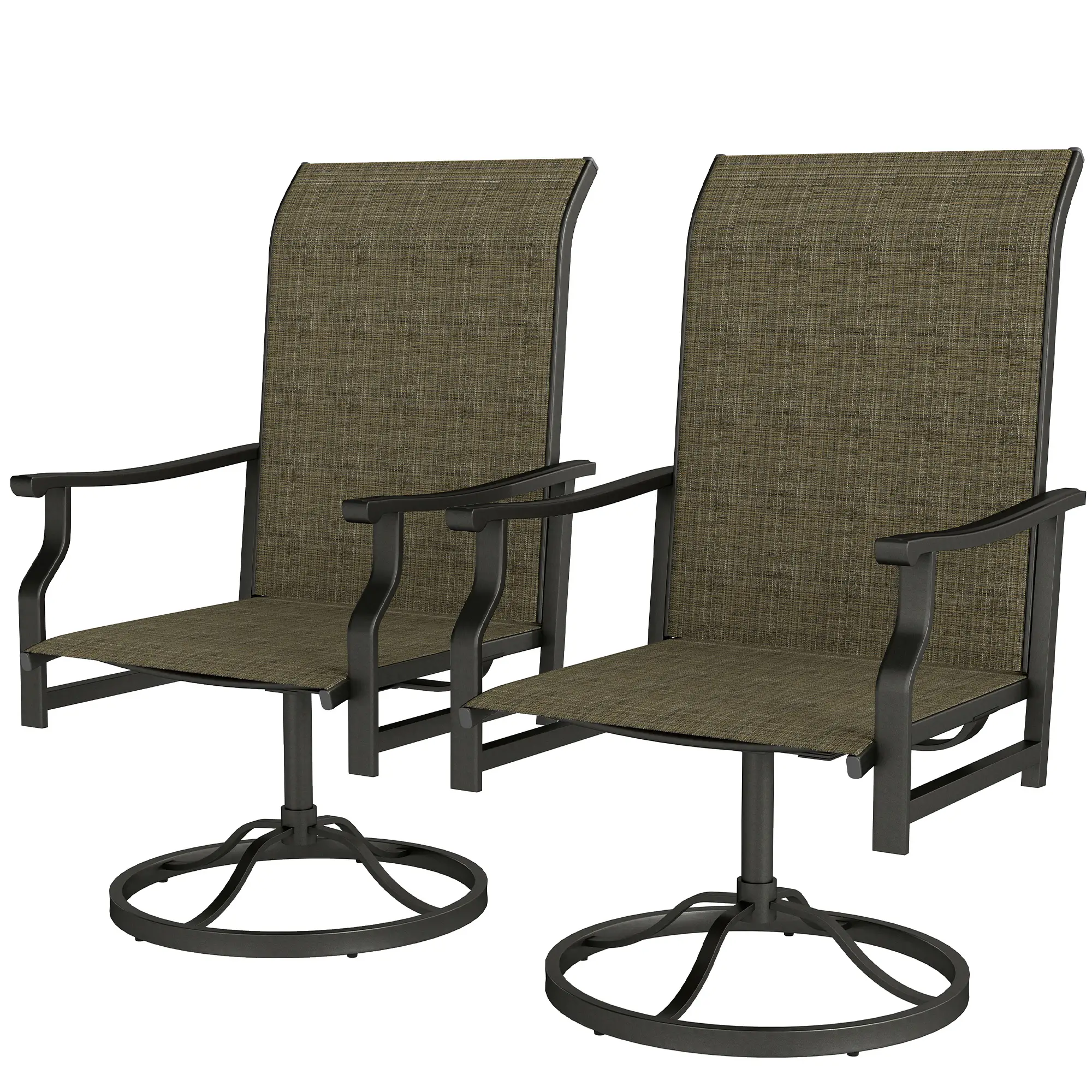 Swivel Rocker Outdoor Chair Set Of 2, High Back, Brown