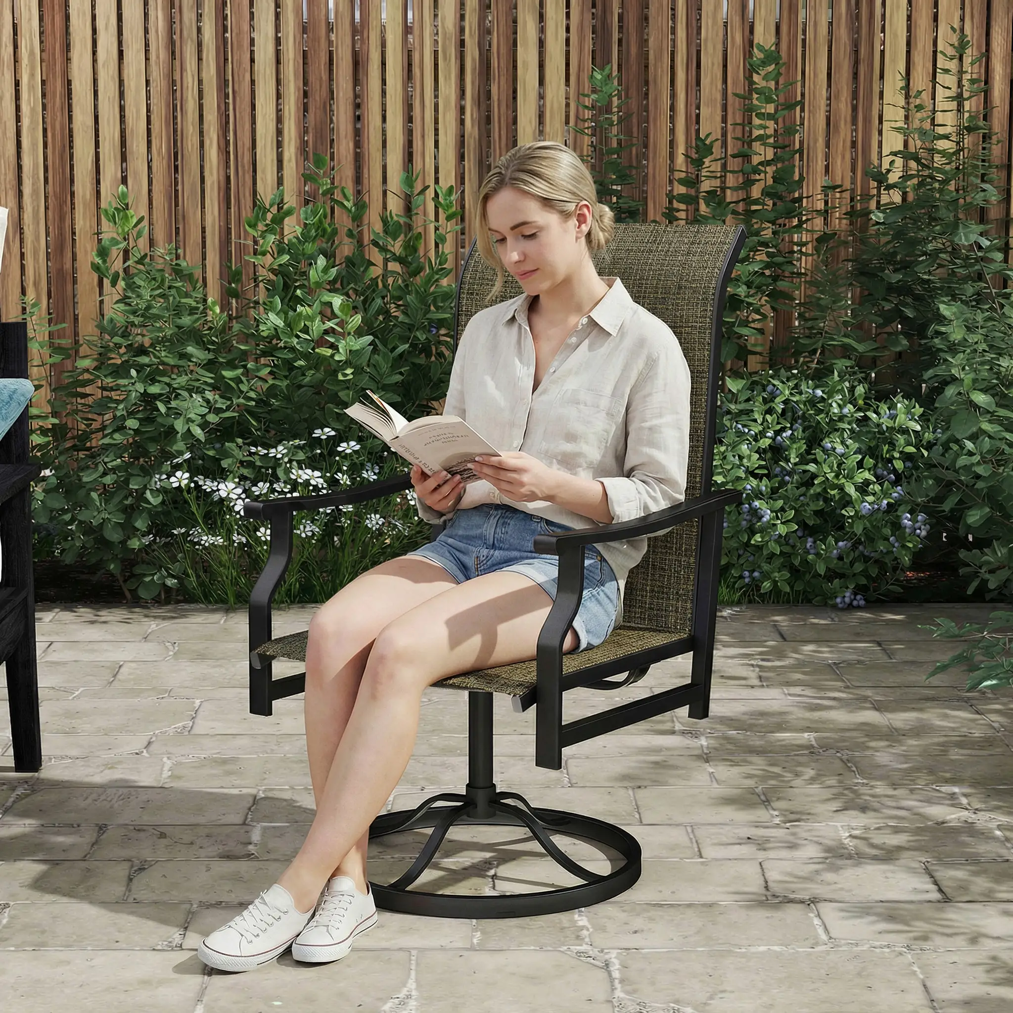 Swivel Rocker Outdoor Chair Set Of 2, High Back, Brown - Image 10