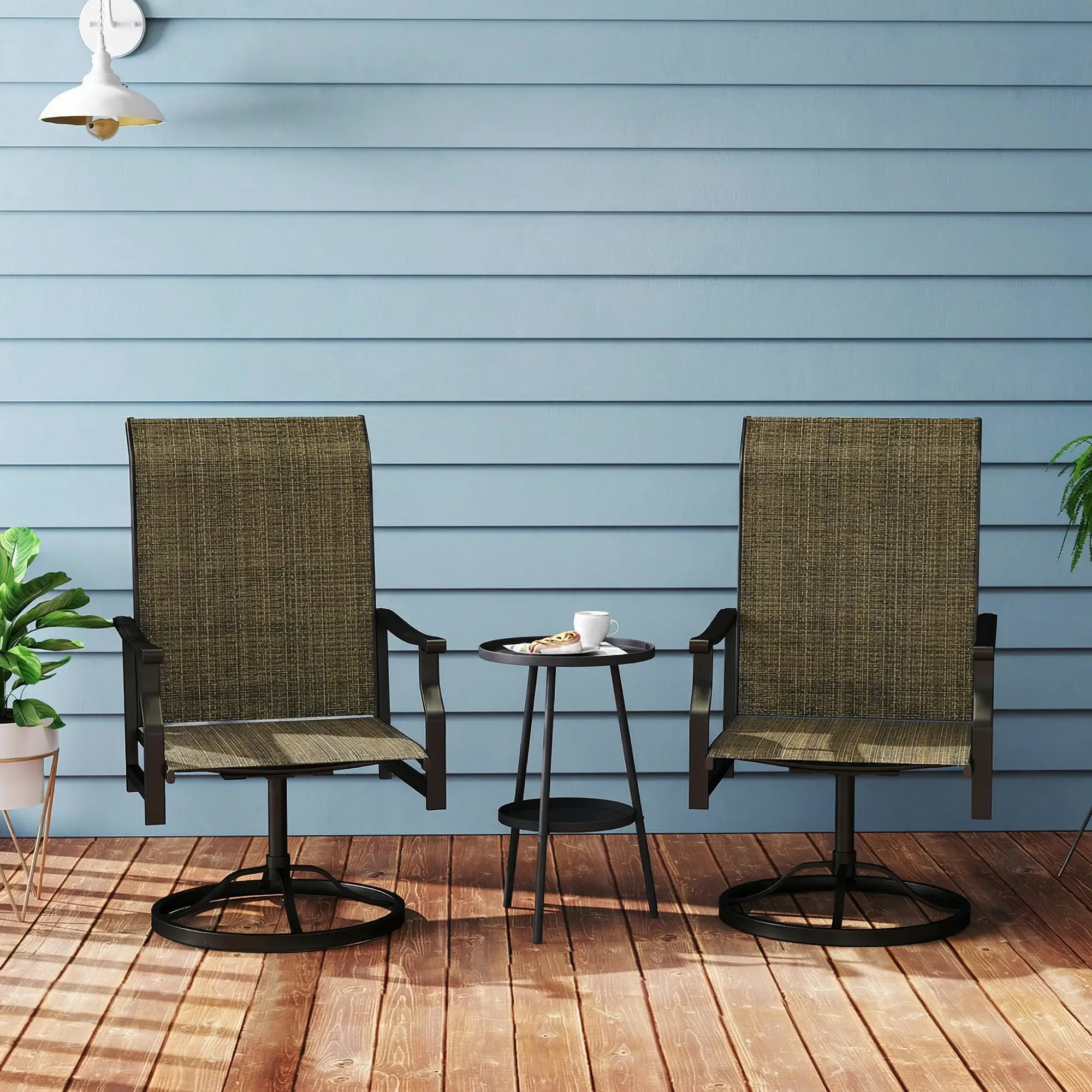 Swivel Rocker Outdoor Chair Set Of 2, High Back, Brown - Image 2