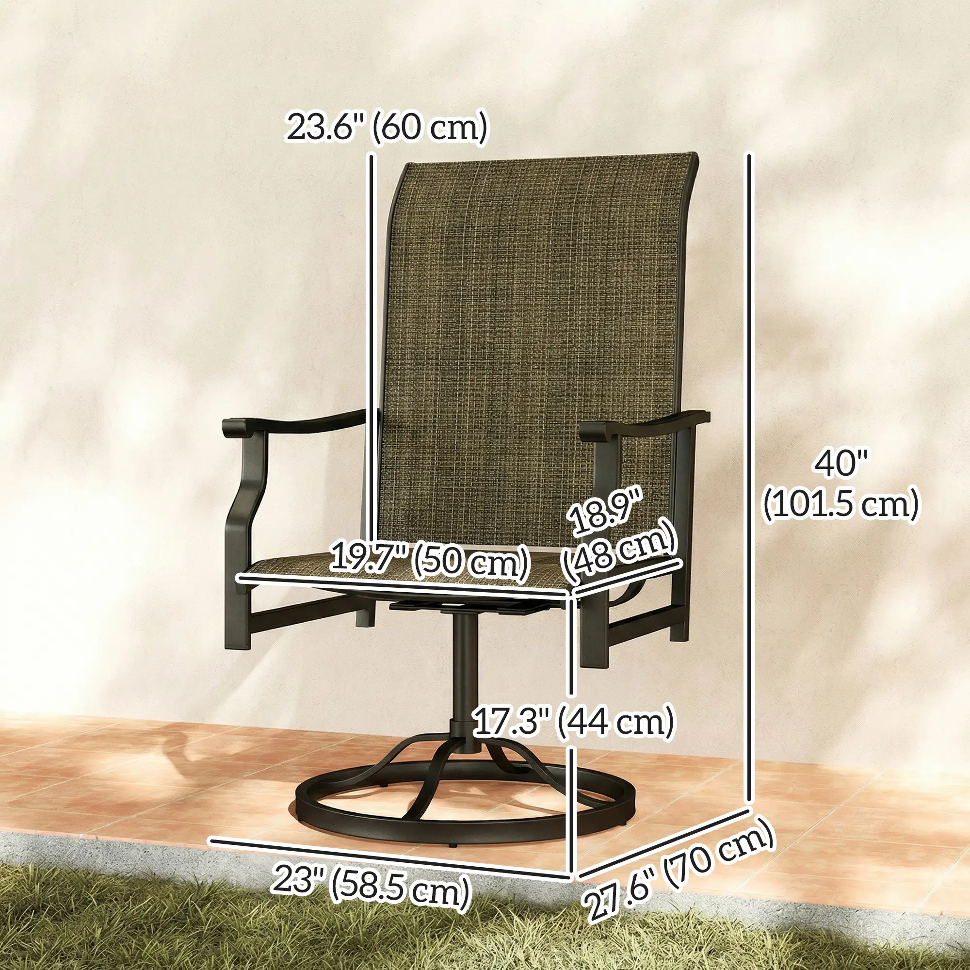 Swivel Rocker Outdoor Chair Set Of 2, High Back, Brown - Image 3