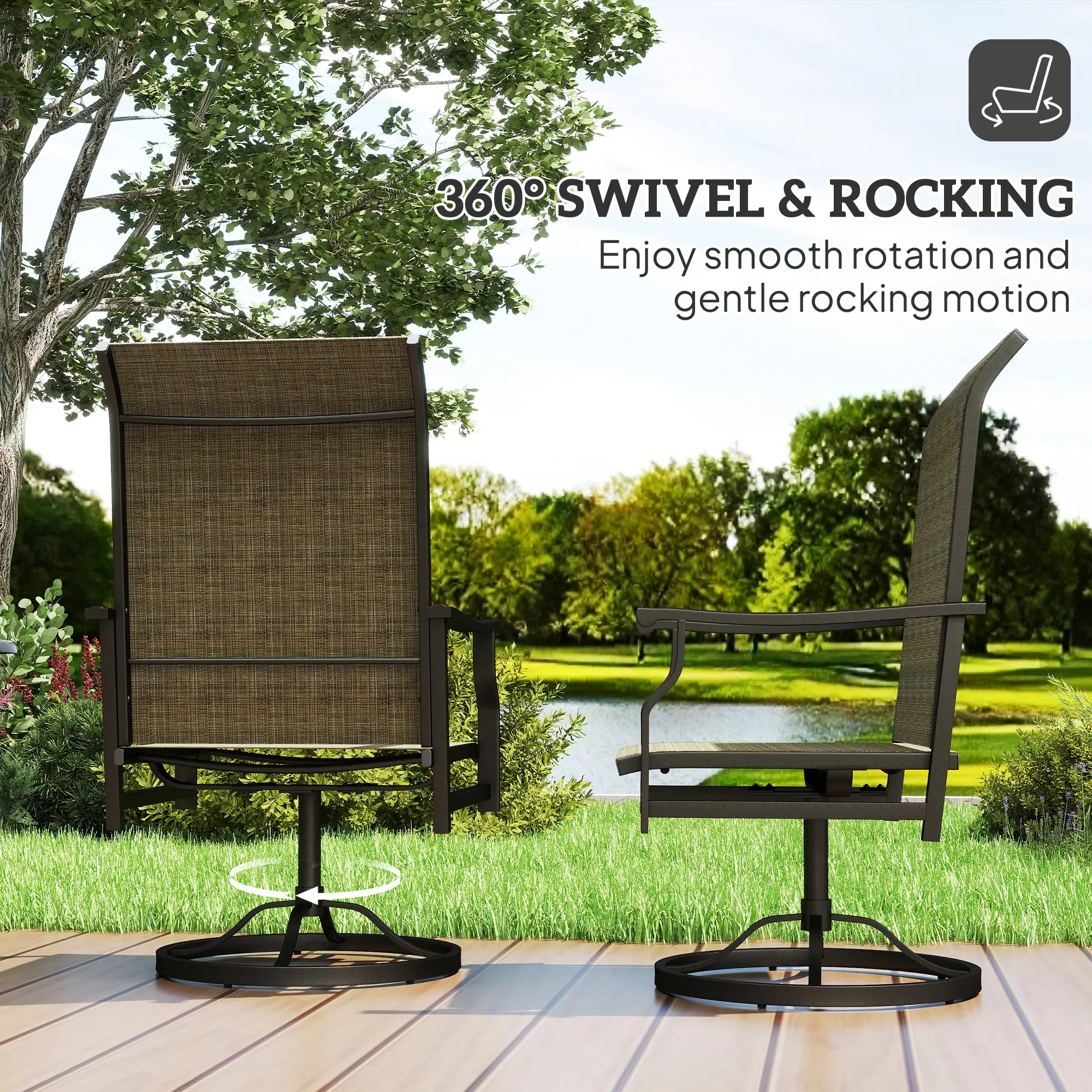 Swivel Rocker Outdoor Chair Set Of 2, High Back, Brown - Image 4