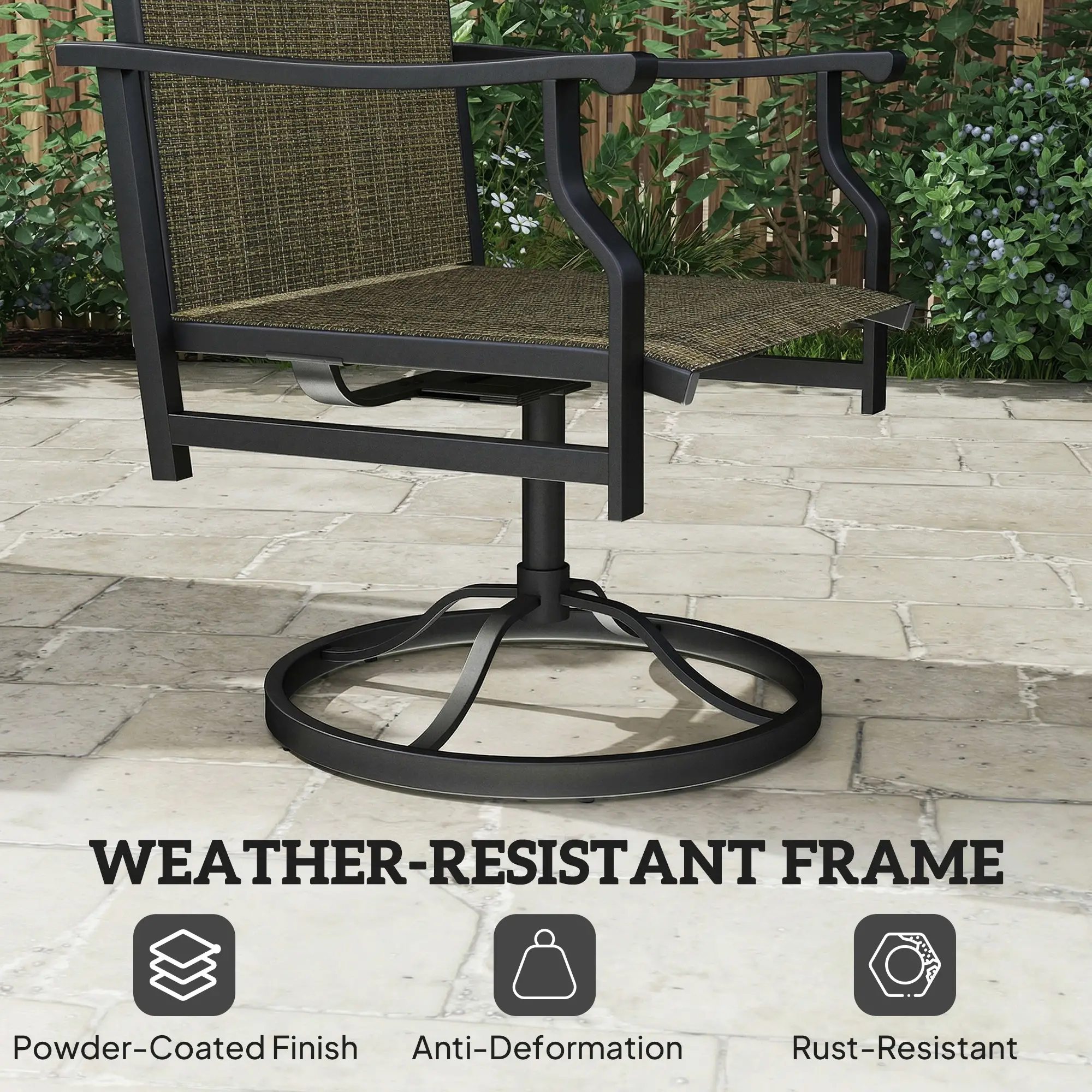 Swivel Rocker Outdoor Chair Set Of 2, High Back, Brown - Image 6