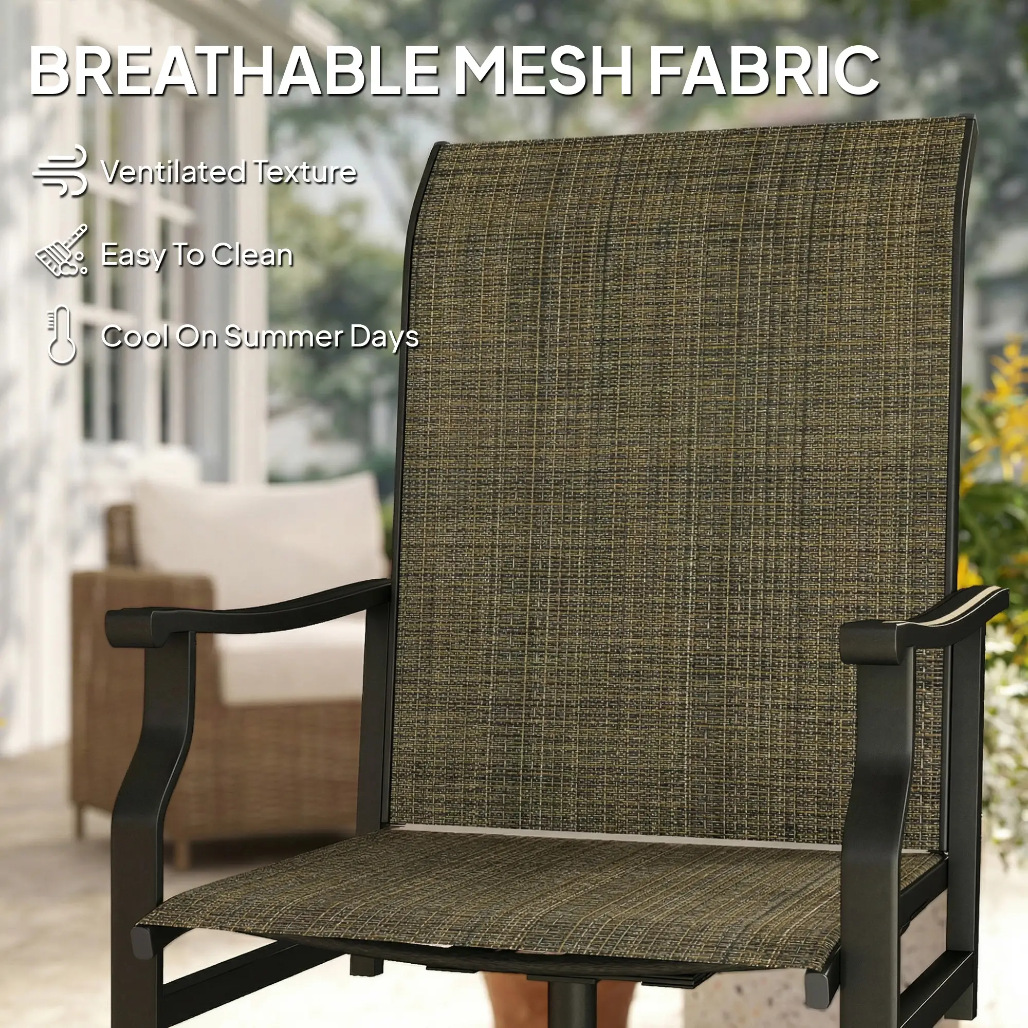 Swivel Rocker Outdoor Chair Set Of 2, High Back, Brown - Image 7