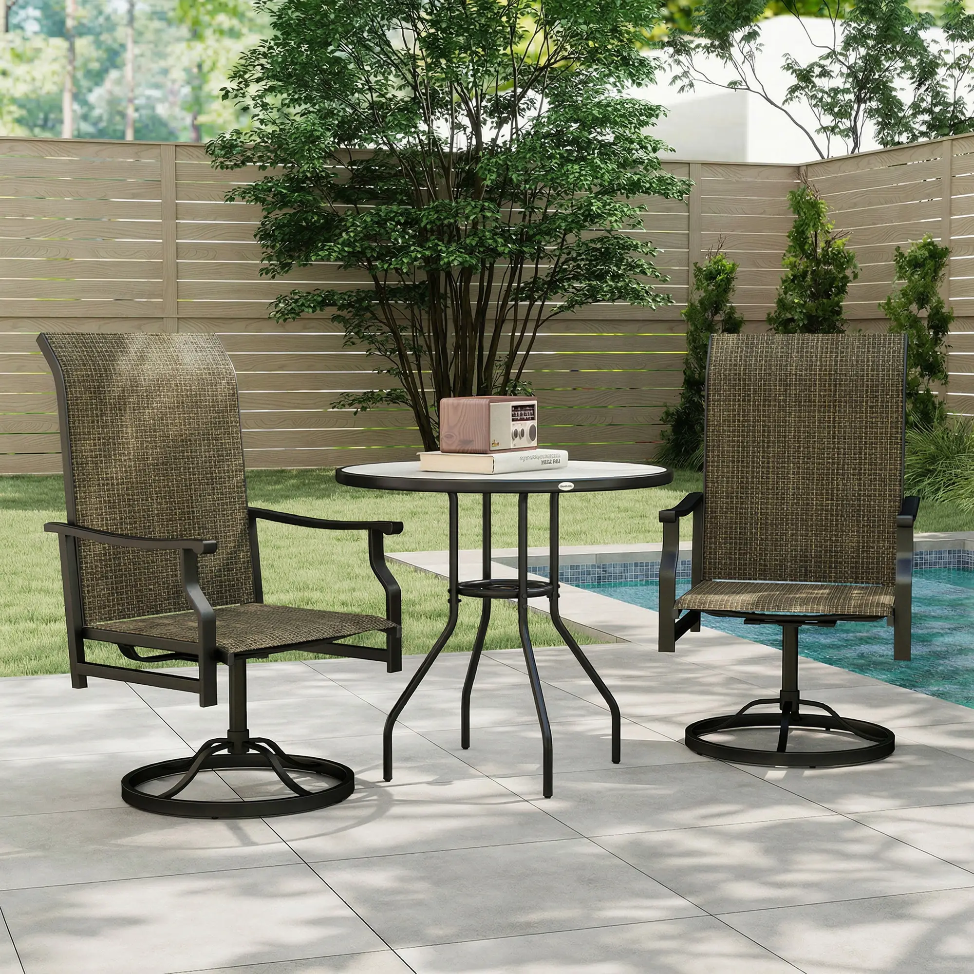 Swivel Rocker Outdoor Chair Set Of 2, High Back, Brown - Image 8