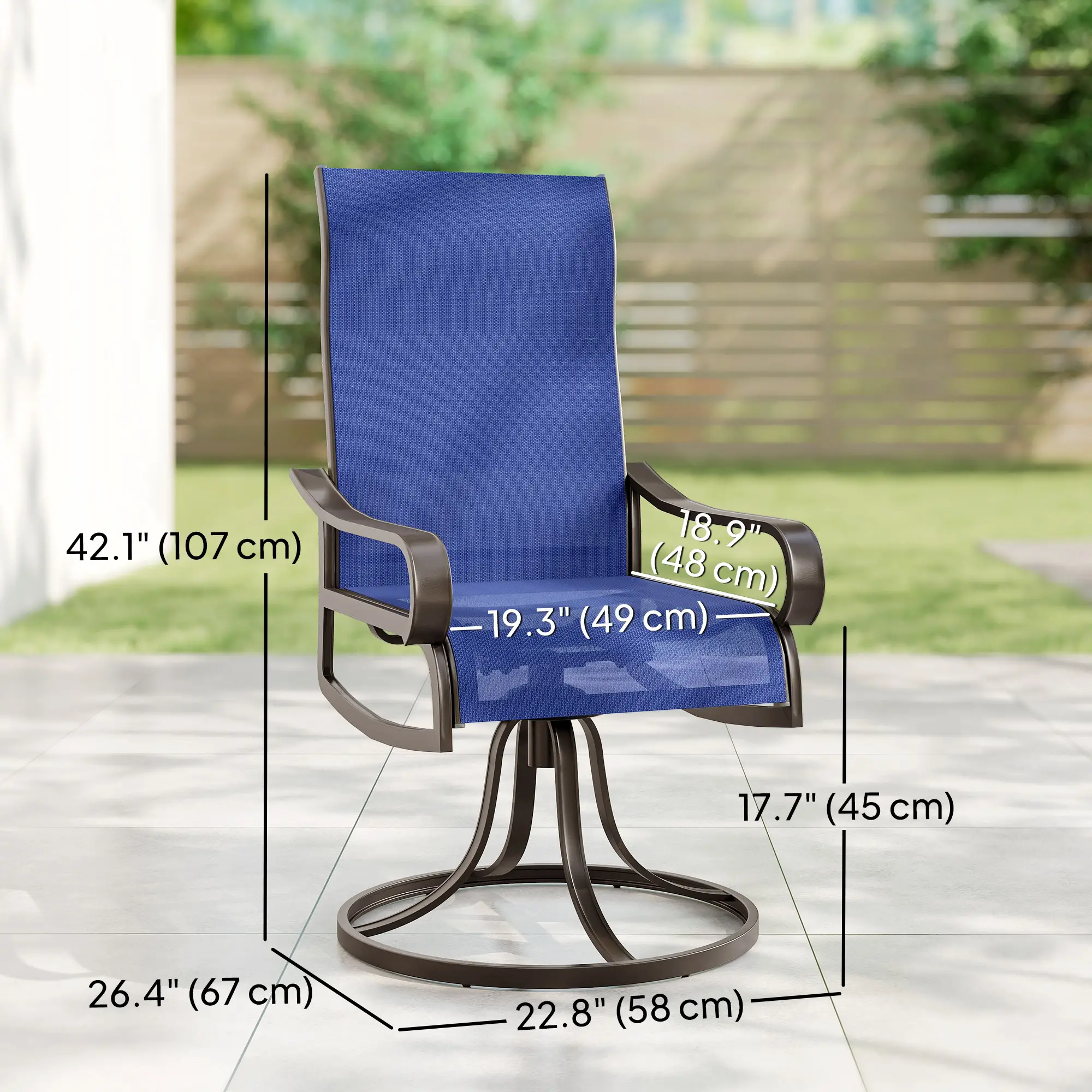 Swivel Rocking Outdoor Chairs, Set of 2, Breathable Mesh, Navy Blue - Image 3