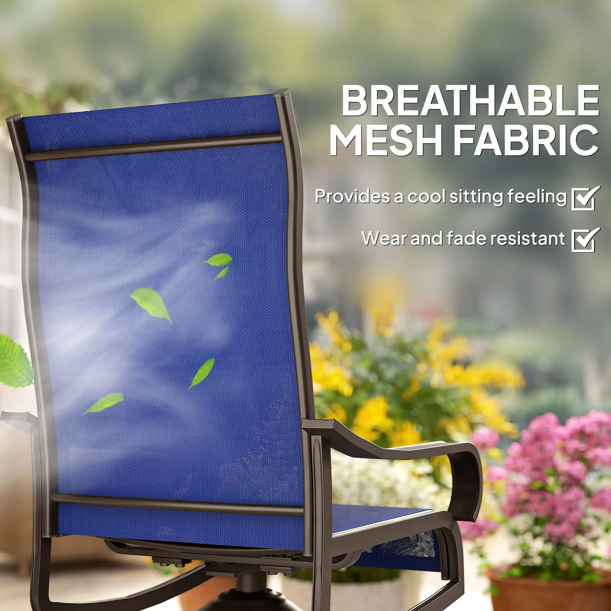 Swivel Rocking Outdoor Chairs, Set of 2, Breathable Mesh, Navy Blue - Image 6