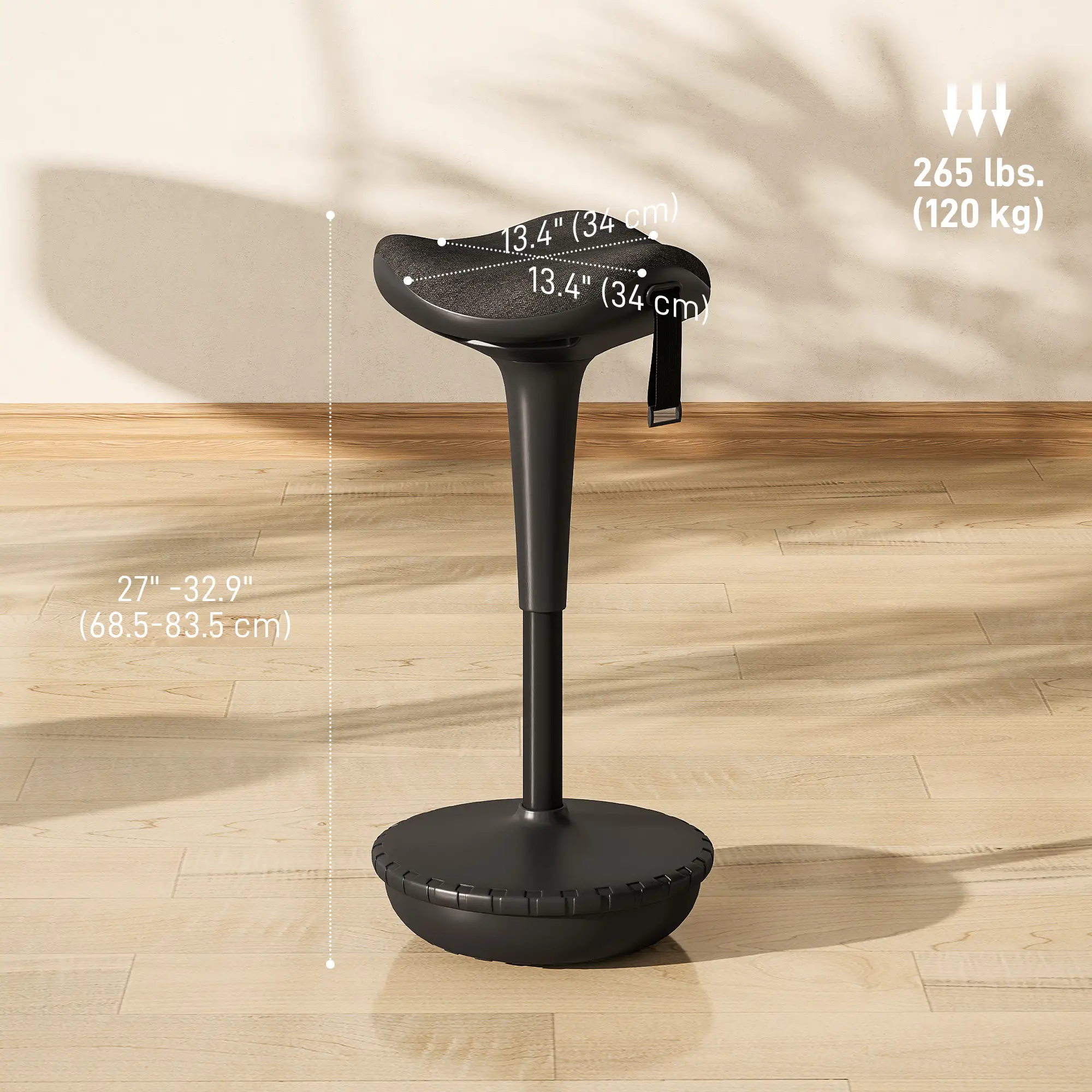 Swivel Standing Desk Chair, Adjustable Ergonomic Stool, Black - Image 3