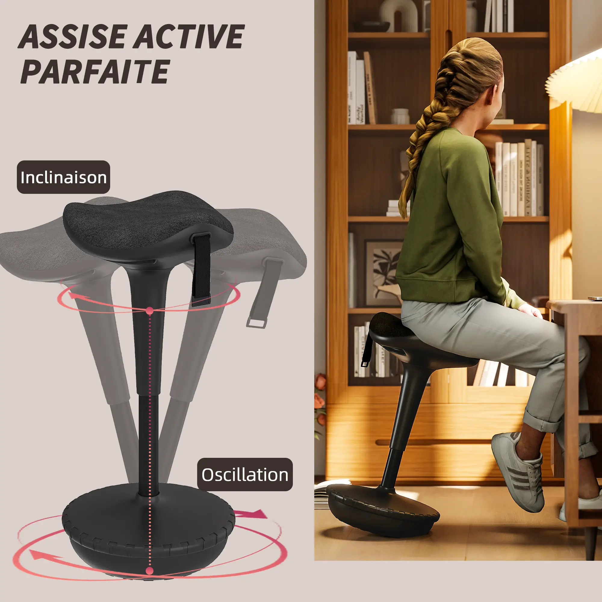 Swivel Standing Desk Chair, Adjustable Ergonomic Stool, Black - Image 4