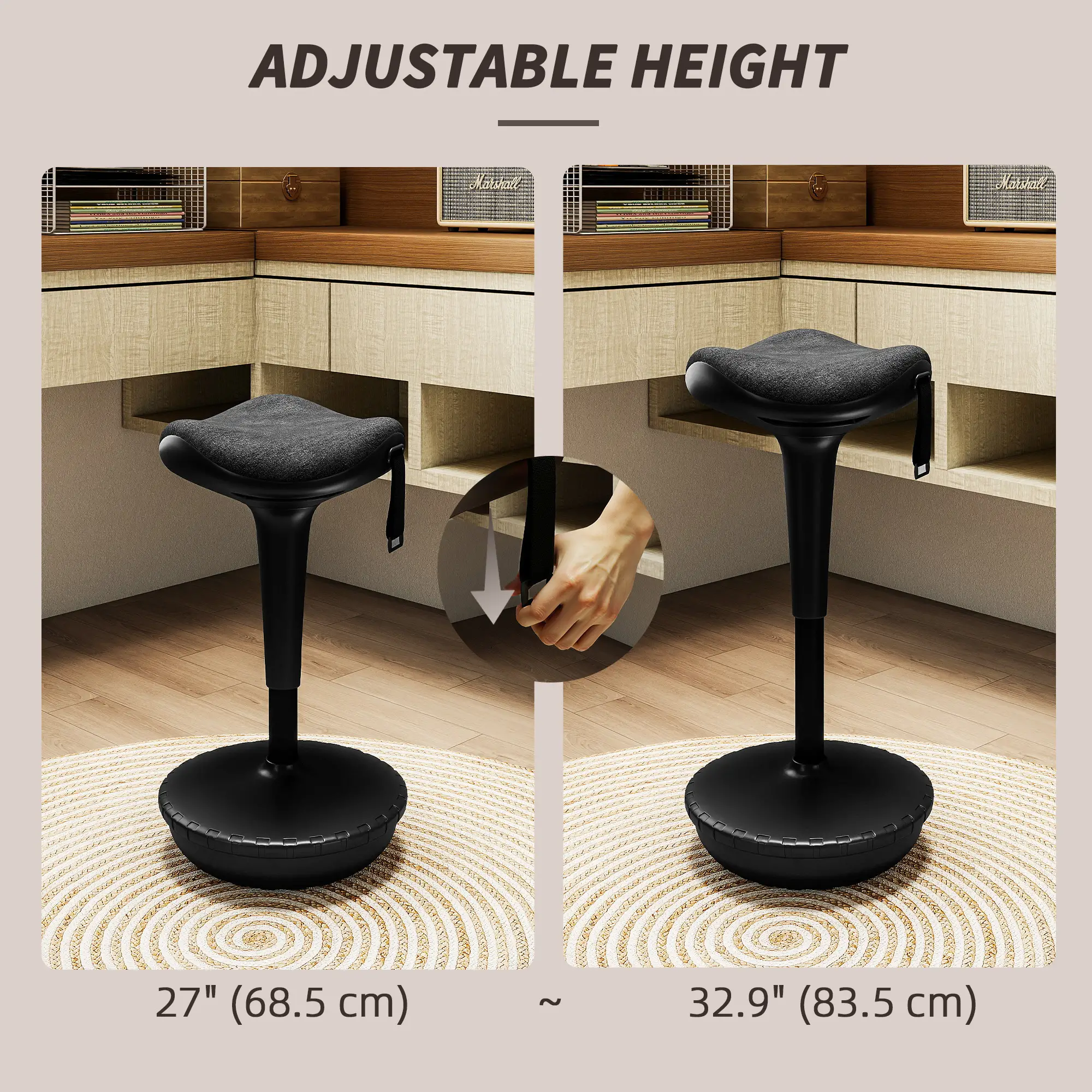 Swivel Standing Desk Chair, Adjustable Ergonomic Stool, Black - Image 5