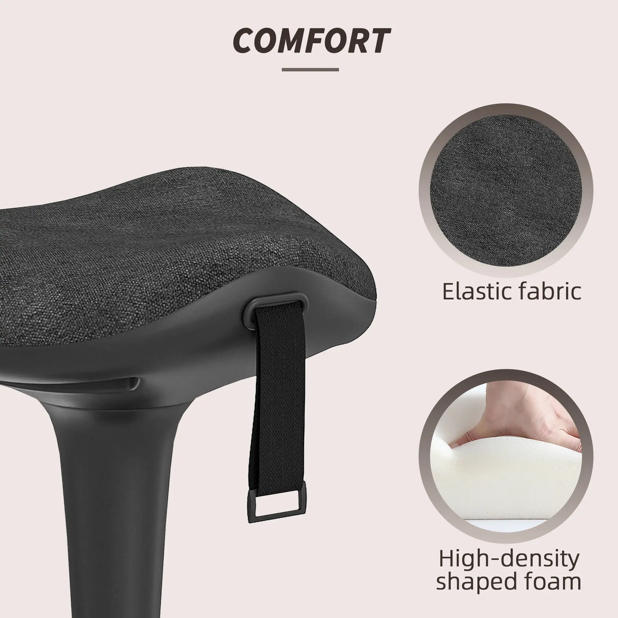 Swivel Standing Desk Chair, Adjustable Ergonomic Stool, Black - Image 6